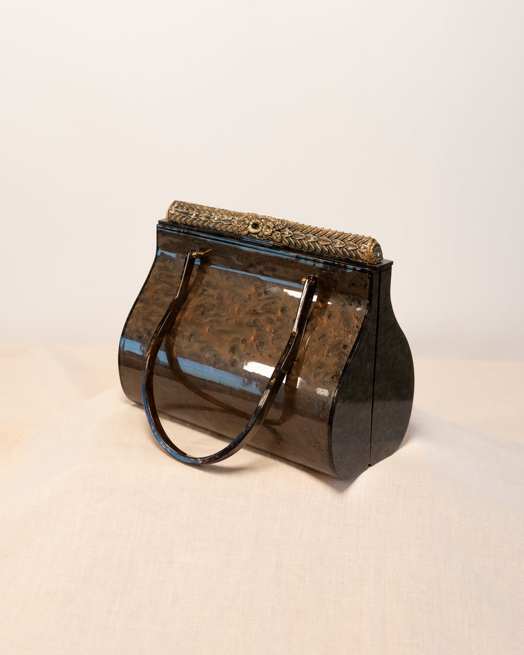 50s Original Willardy of New York Marbleized Cocoa Color Lucite Handbag