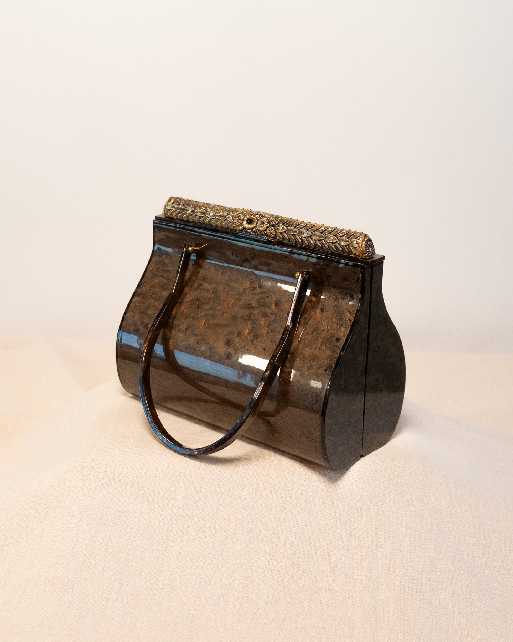 50s Original Willardy of New York Marbleized Cocoa Color Lucite Handbag