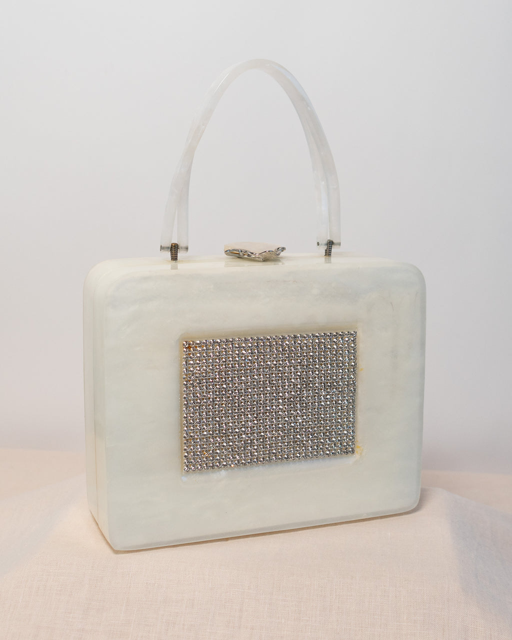 50s Original Willardy of New York Opalescent White Lucite & Diamonds Handbag