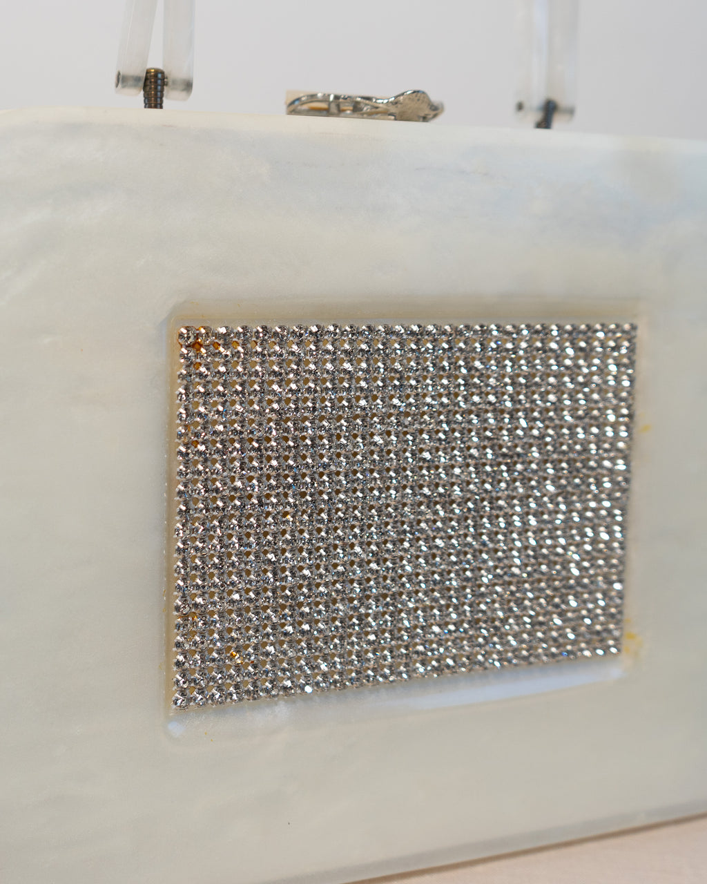 50s Original Willardy of New York Opalescent White Lucite & Diamonds Handbag