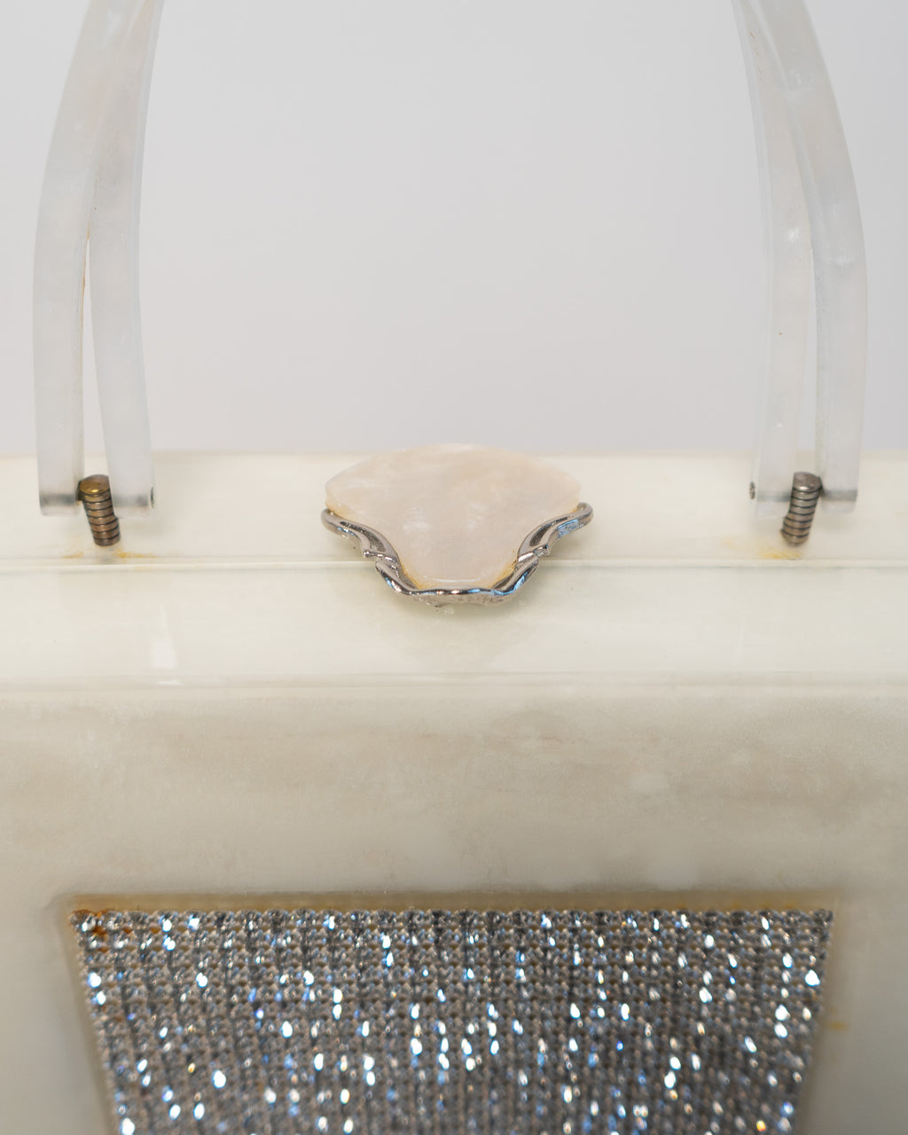 50s Original Willardy of New York Opalescent White Lucite & Diamonds Handbag