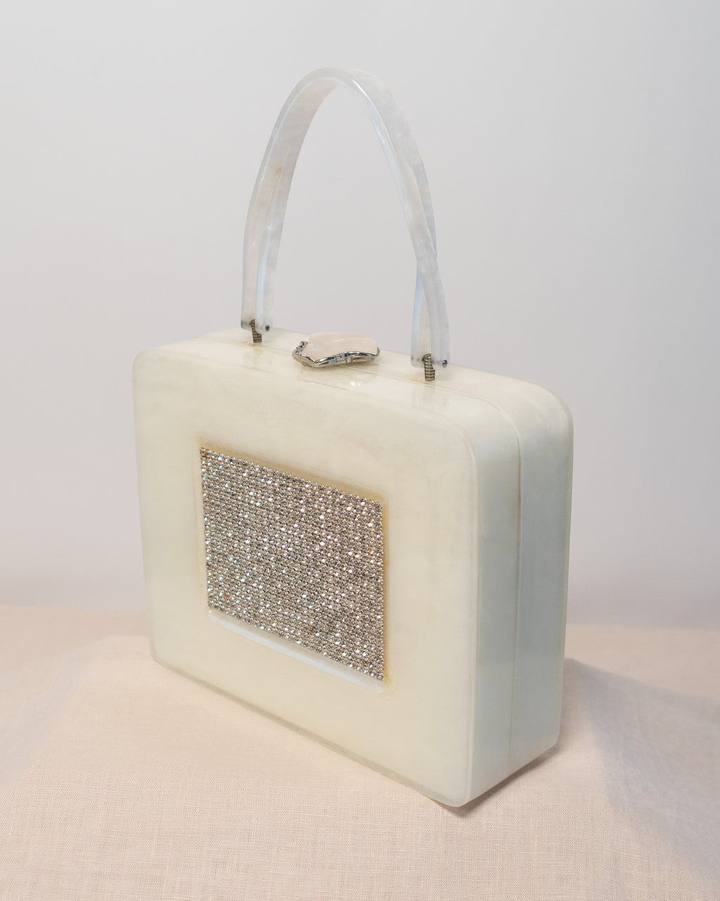 50s Original Willardy of New York Opalescent White Lucite & Diamonds Handbag