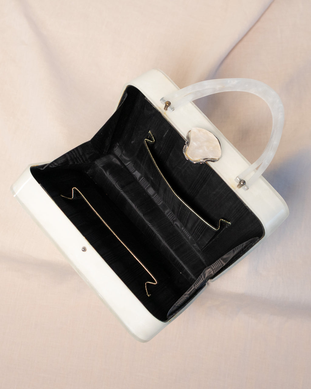 50s Original Willardy of New York Opalescent White Lucite & Diamonds Handbag