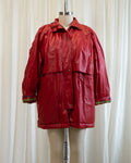 90s Totes Red Nylon Rain Jacket w Plaid Cotton Lining