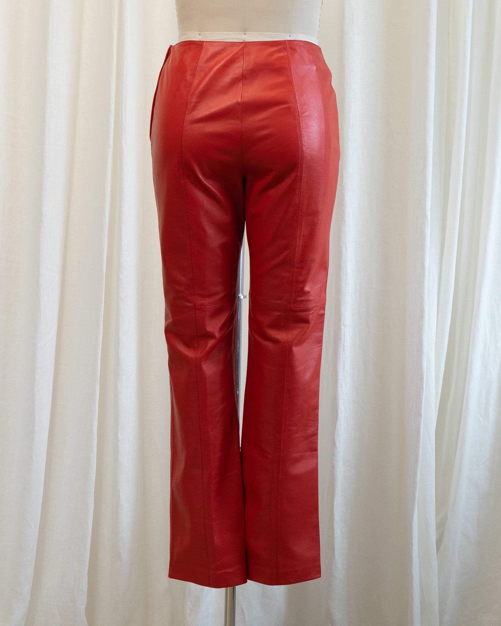 90s Straight Leg Red Genuine Leather Pants