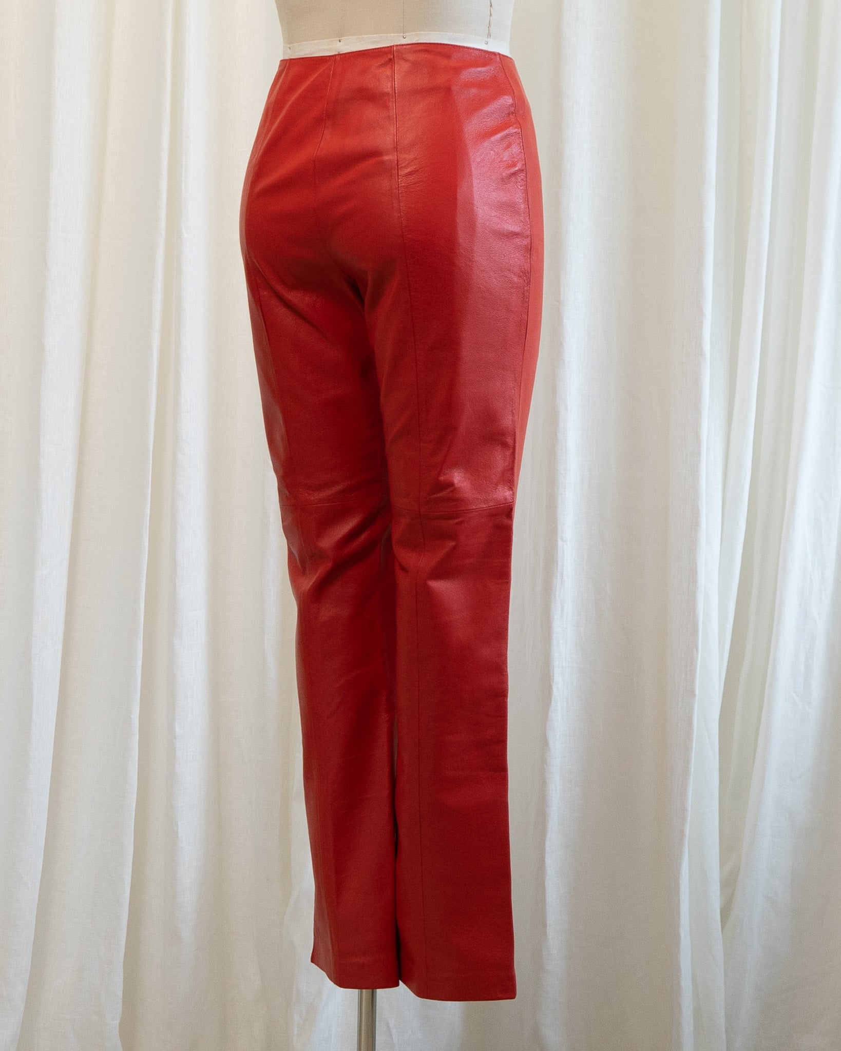 90s Straight Leg Red Genuine Leather Pants