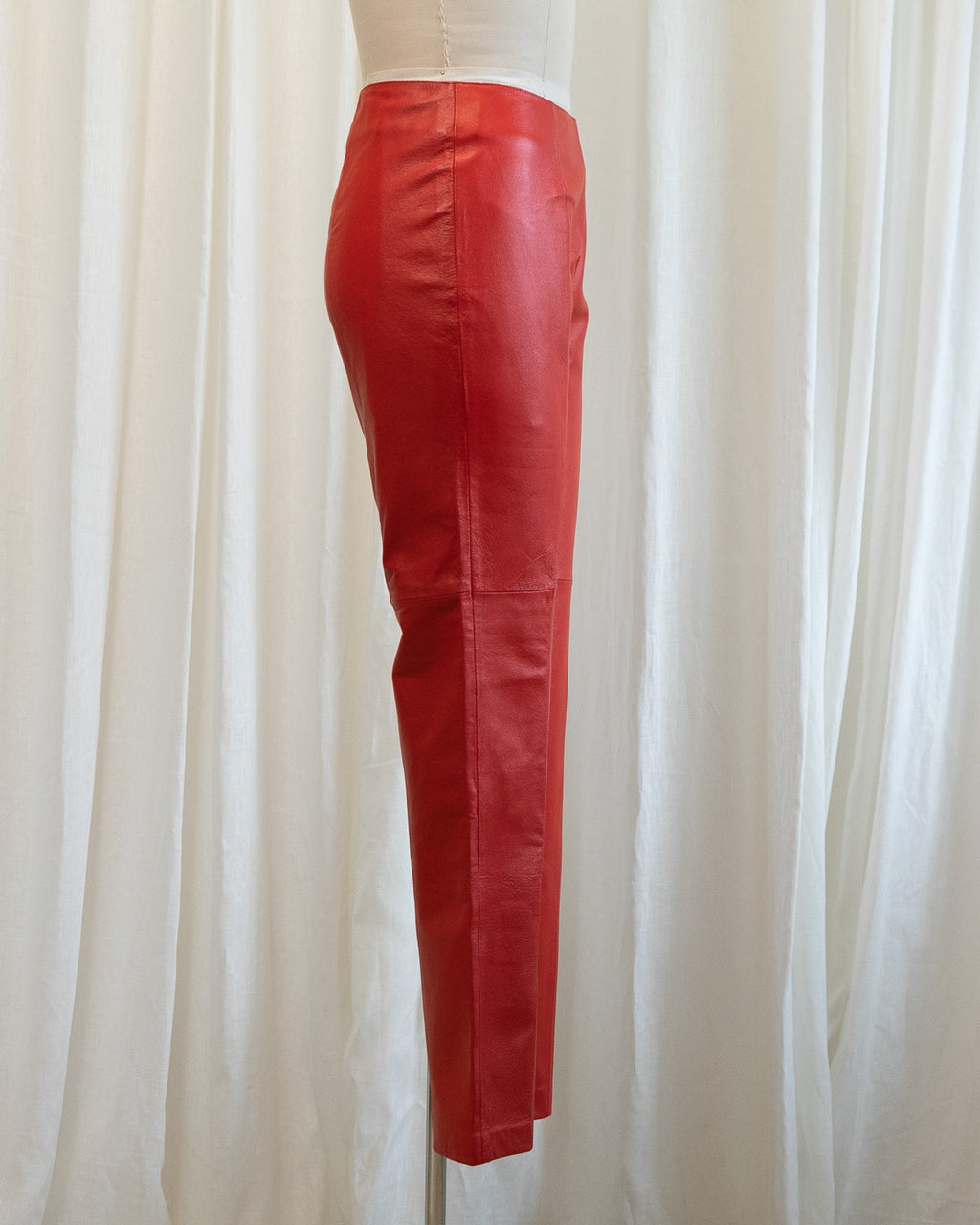 90s Straight Leg Red Genuine Leather Pants