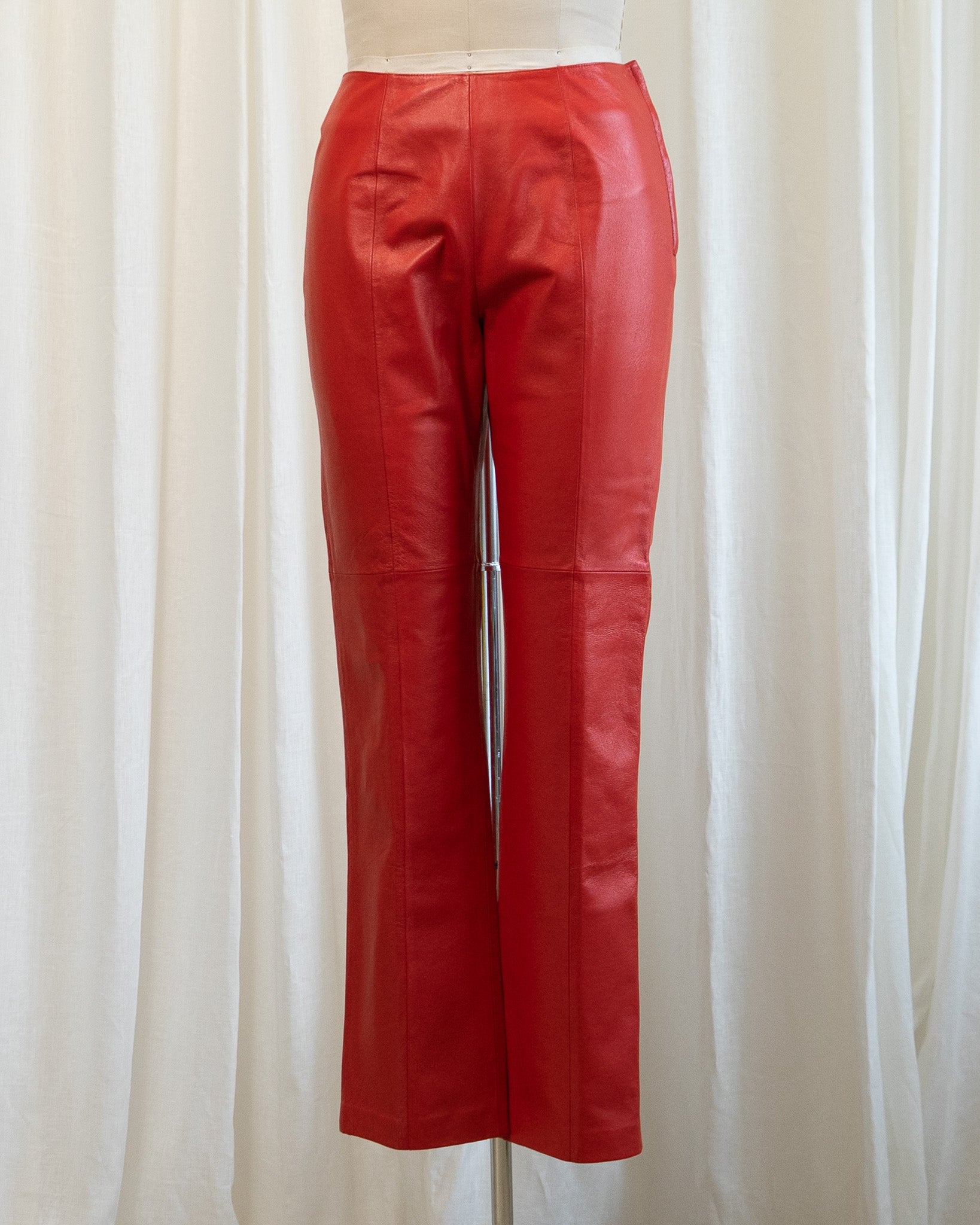 90s Straight Leg Red Genuine Leather Pants