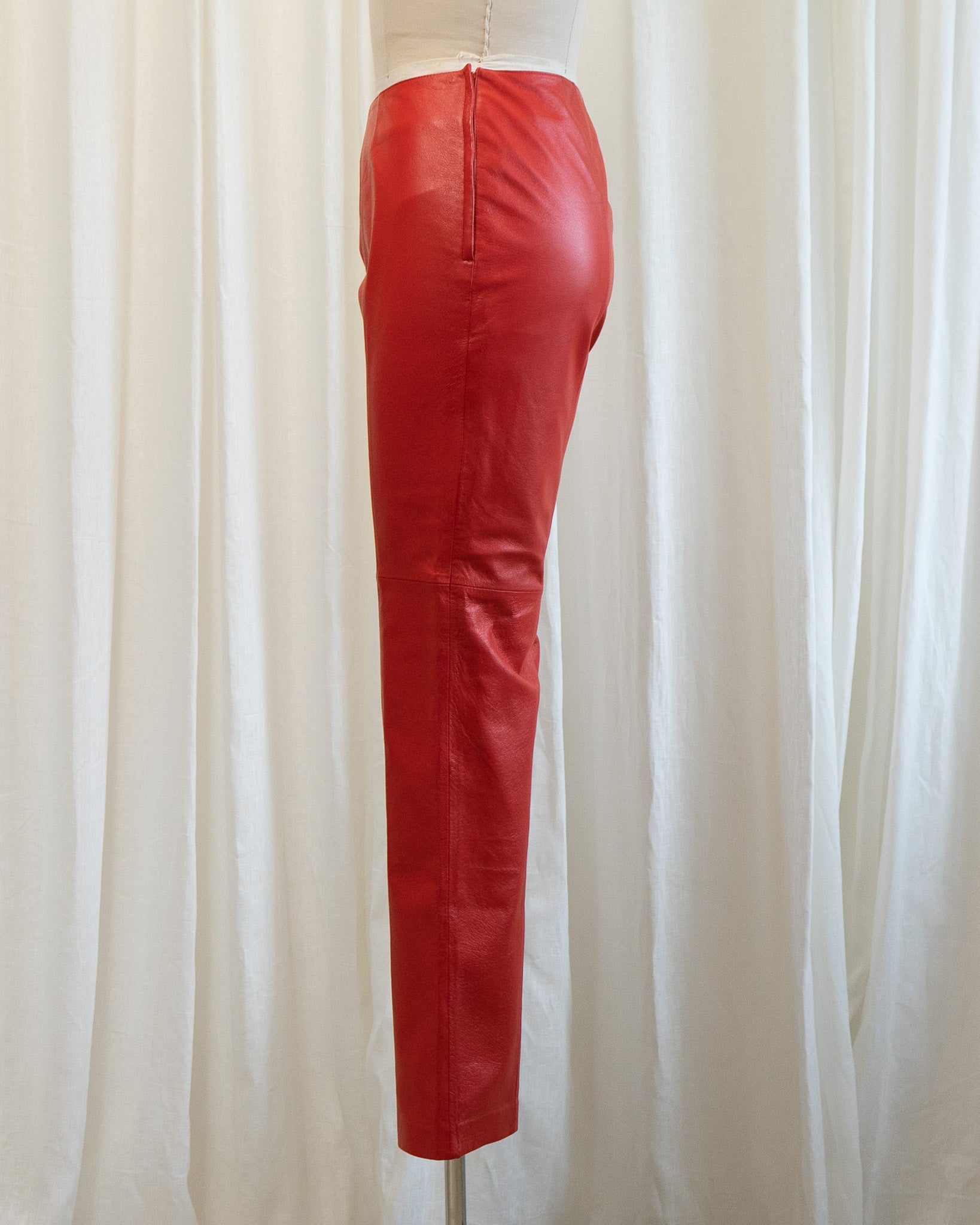 90s Straight Leg Red Genuine Leather Pants