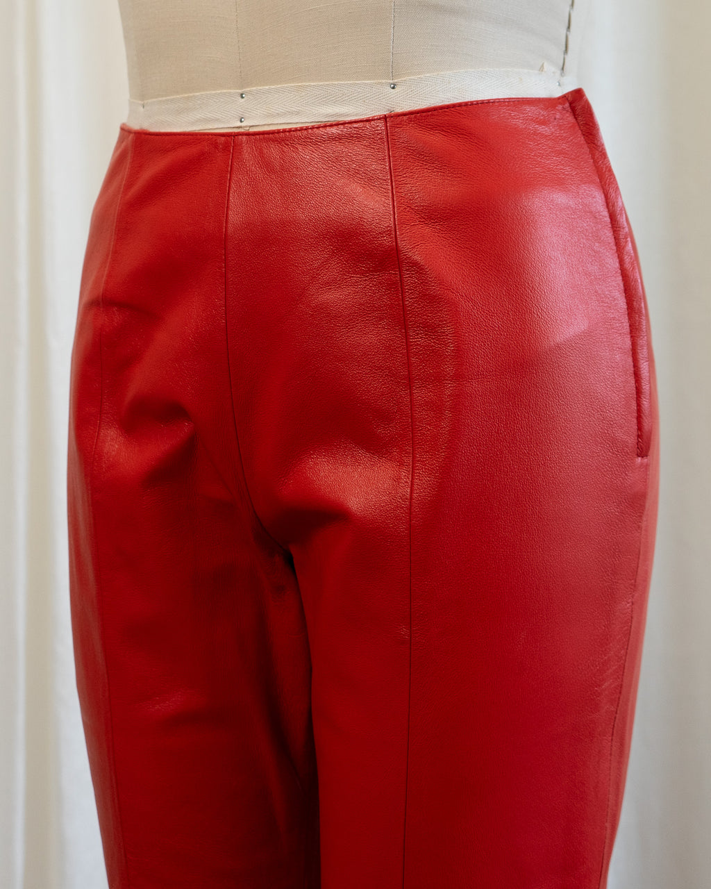 90s Straight Leg Red Genuine Leather Pants