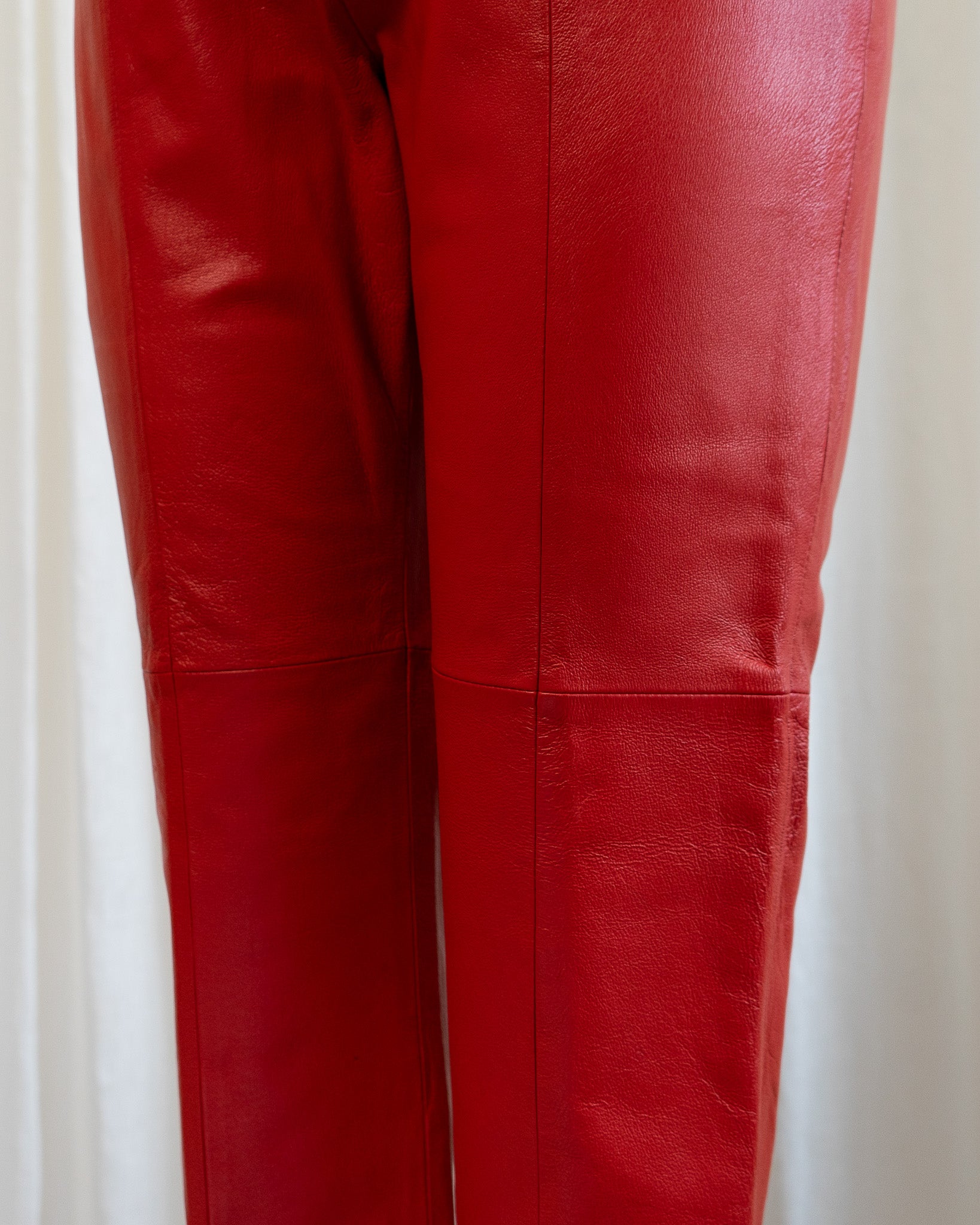 90s Straight Leg Red Genuine Leather Pants