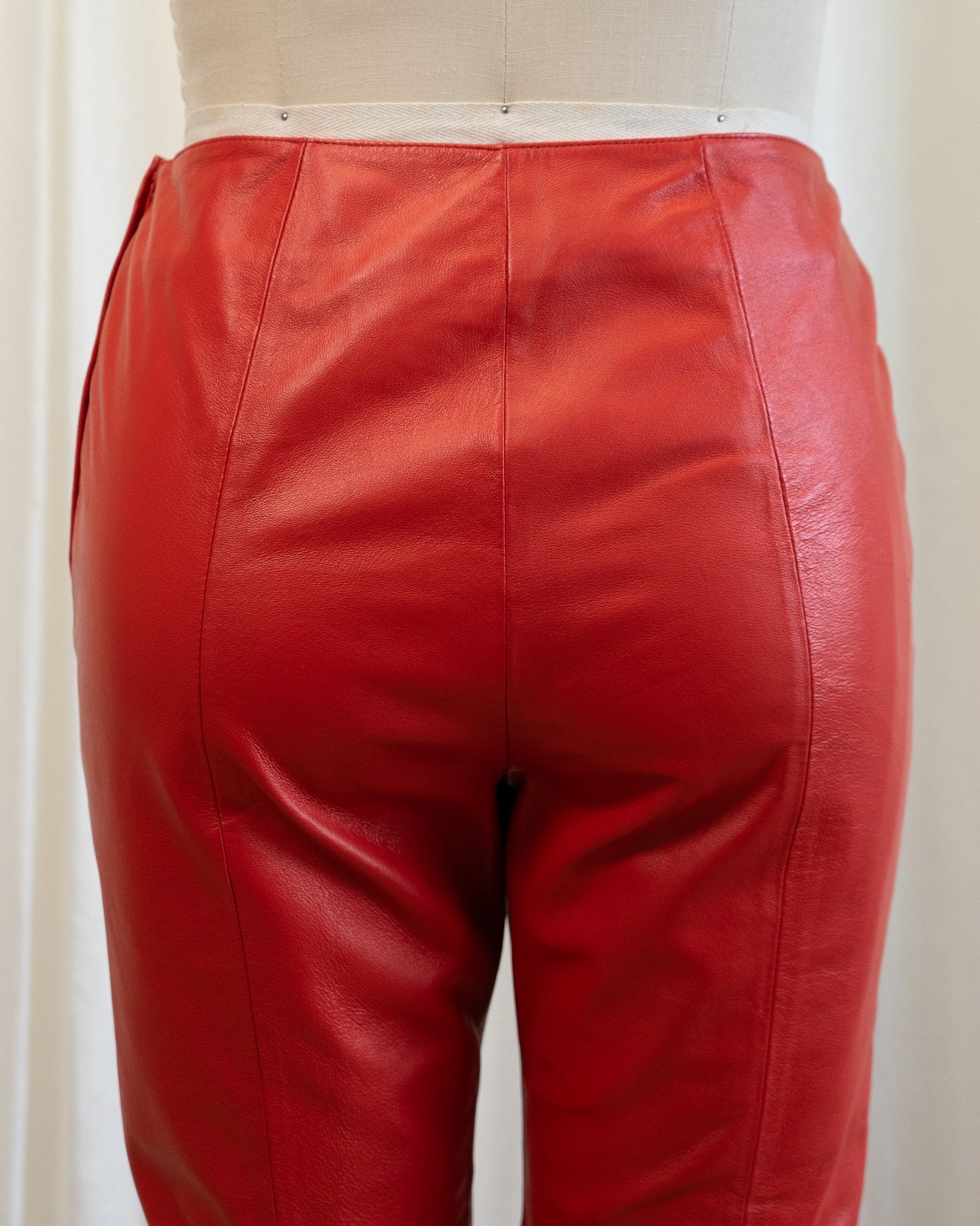 90s Straight Leg Red Genuine Leather Pants