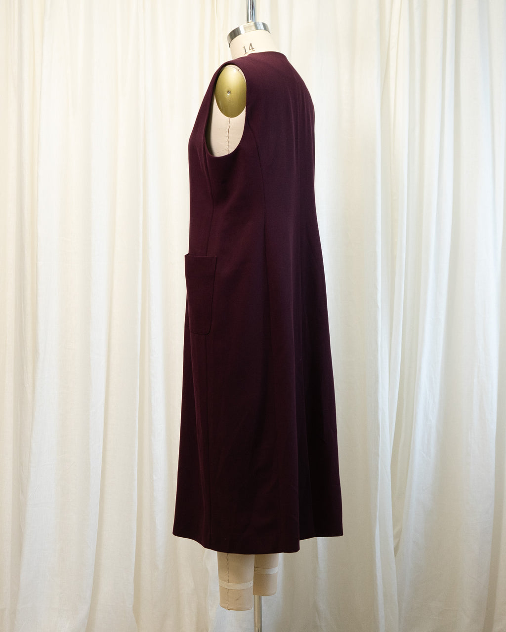 80s Jaeger Pure New Wool Eggplant Color Sleeveless Dress