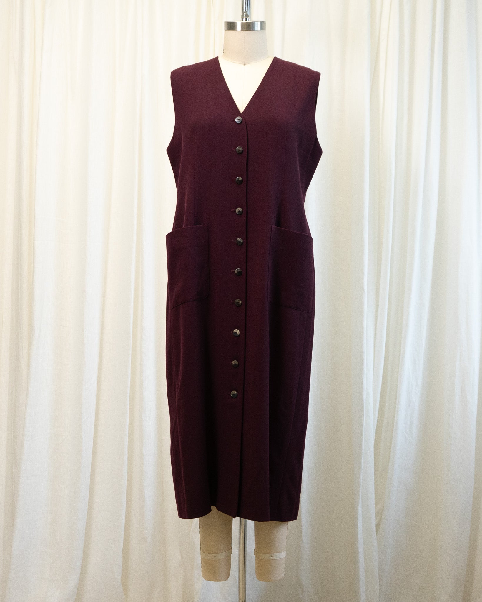 80s Jaeger Pure New Wool Eggplant Color Sleeveless Dress