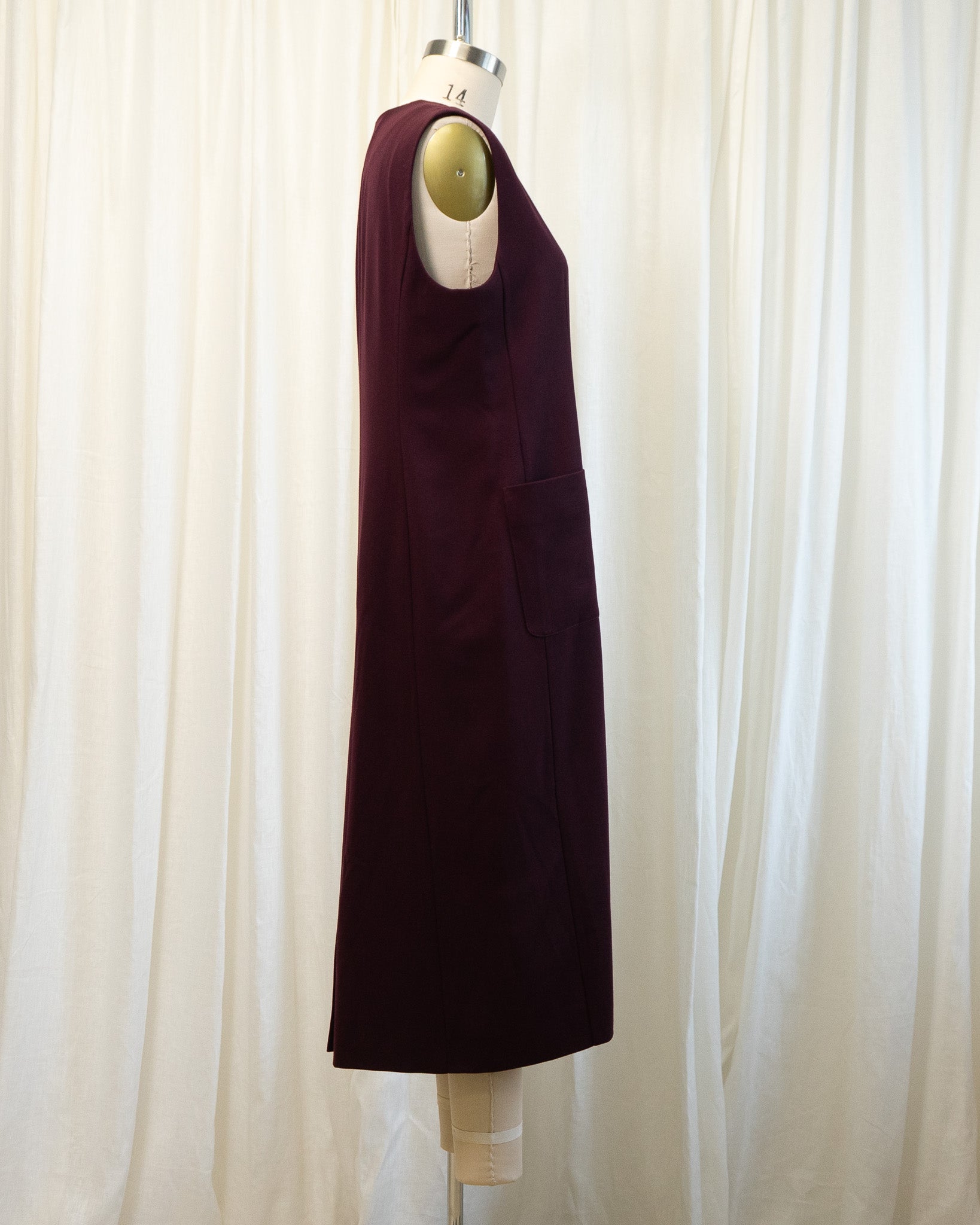 80s Jaeger Pure New Wool Eggplant Color Sleeveless Dress
