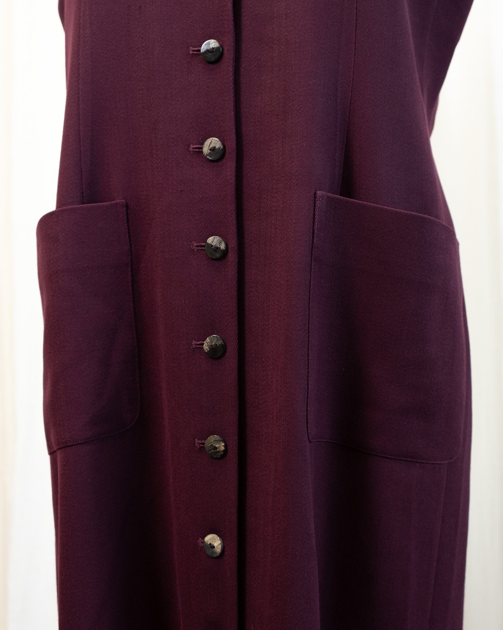 80s Jaeger Pure New Wool Eggplant Color Sleeveless Dress