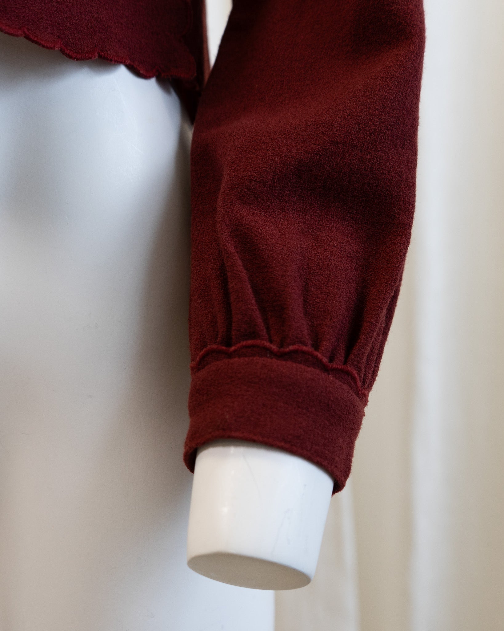 70s Maroon Pure Wool Scalloped Platter Collar Cropped Blouse