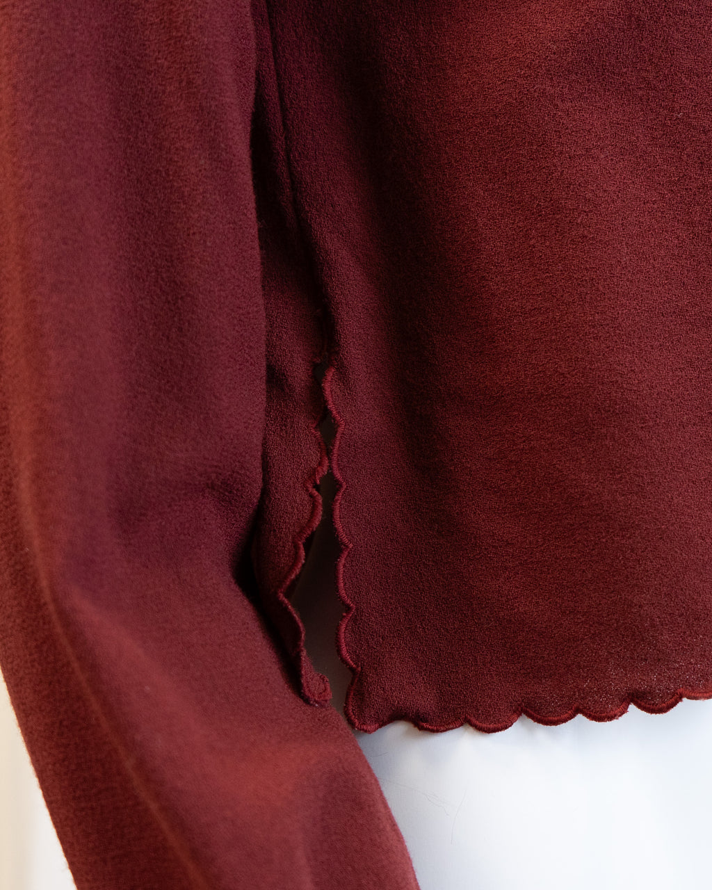 70s Maroon Pure Wool Scalloped Platter Collar Cropped Blouse