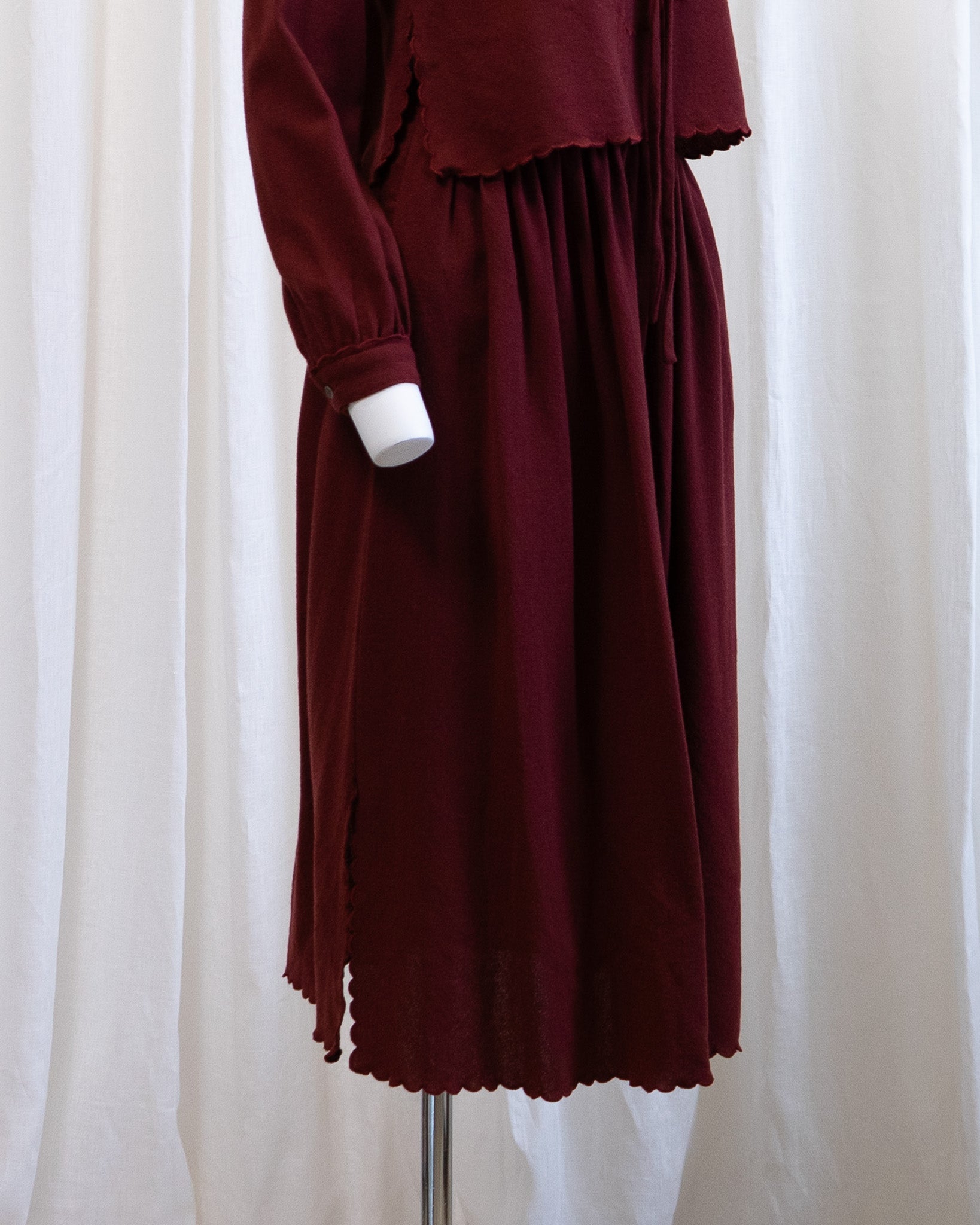 70s Maroon Pure Wool Scalloped Midi Skirt