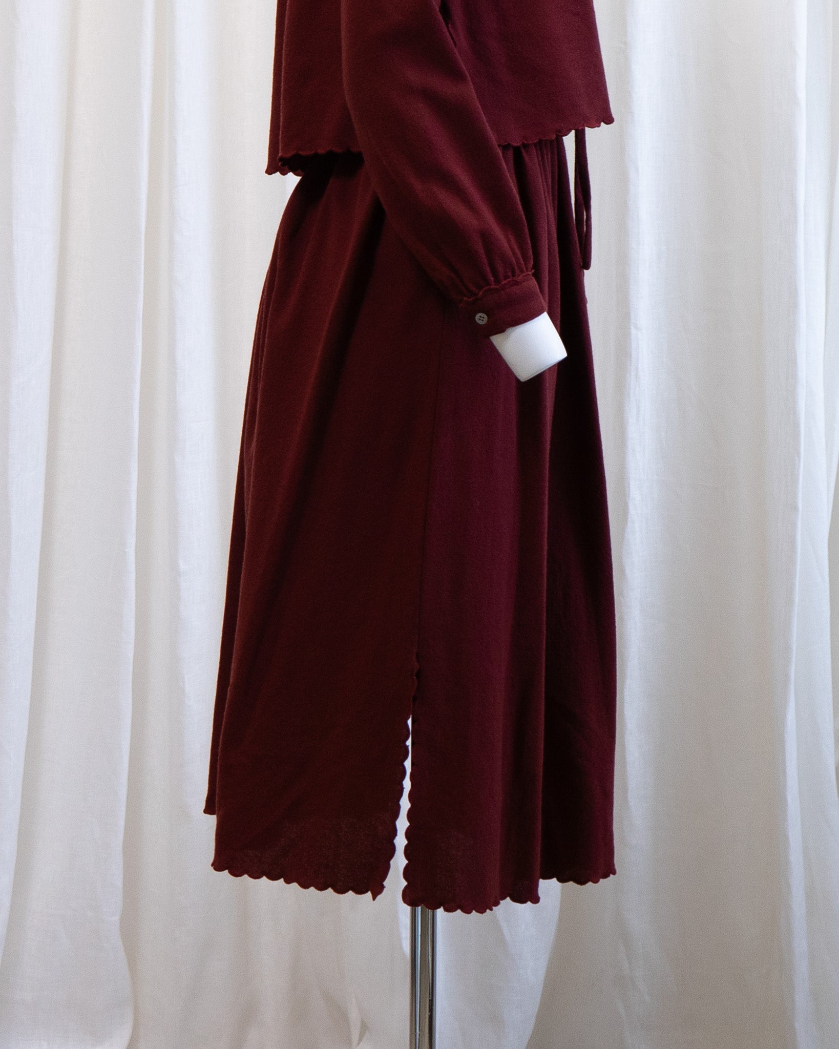 70s Maroon Pure Wool Scalloped Midi Skirt