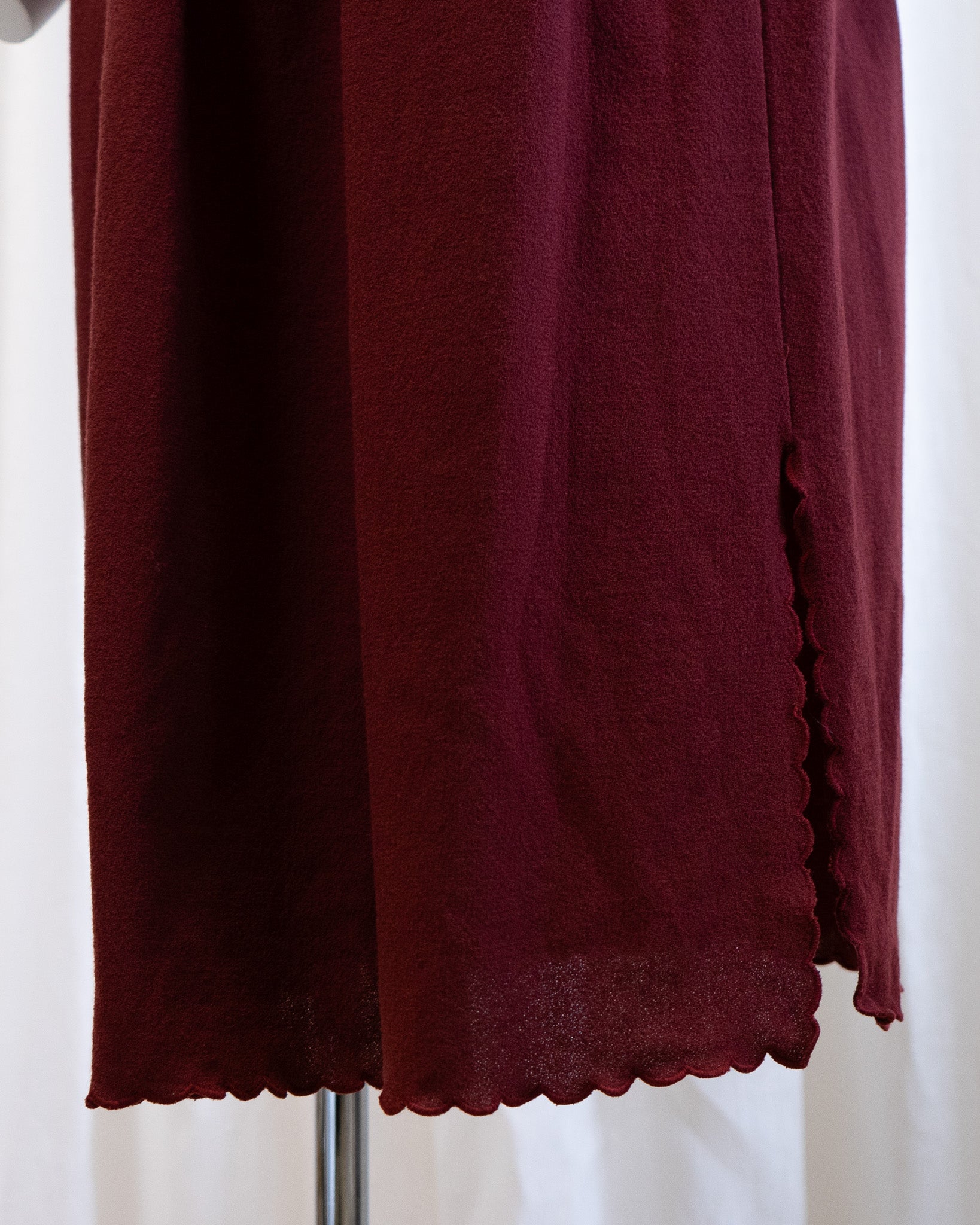 70s Maroon Pure Wool Scalloped Midi Skirt