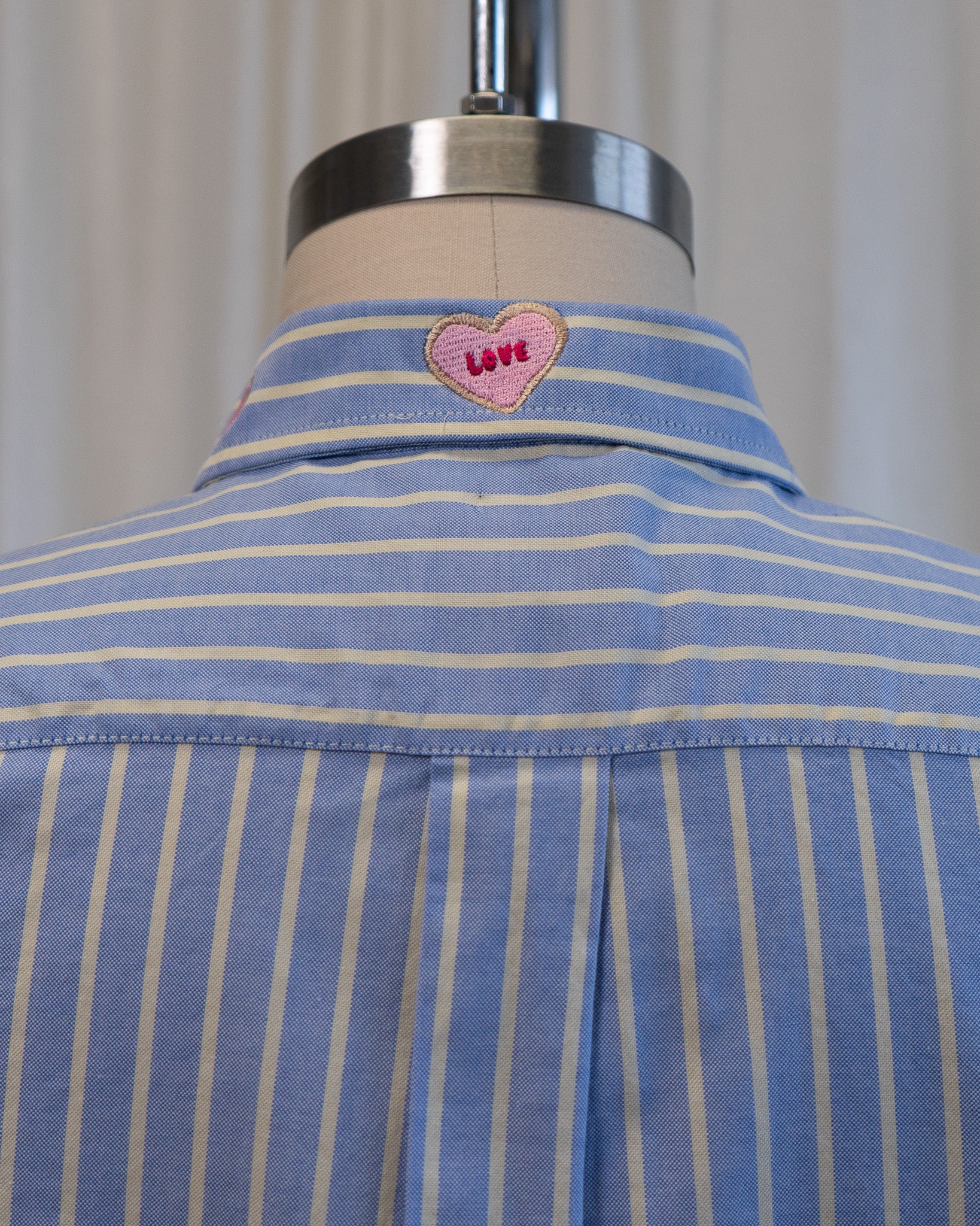 00s "Valentine Cookies" Embroidered Light Blue Striped Button Down Shirt