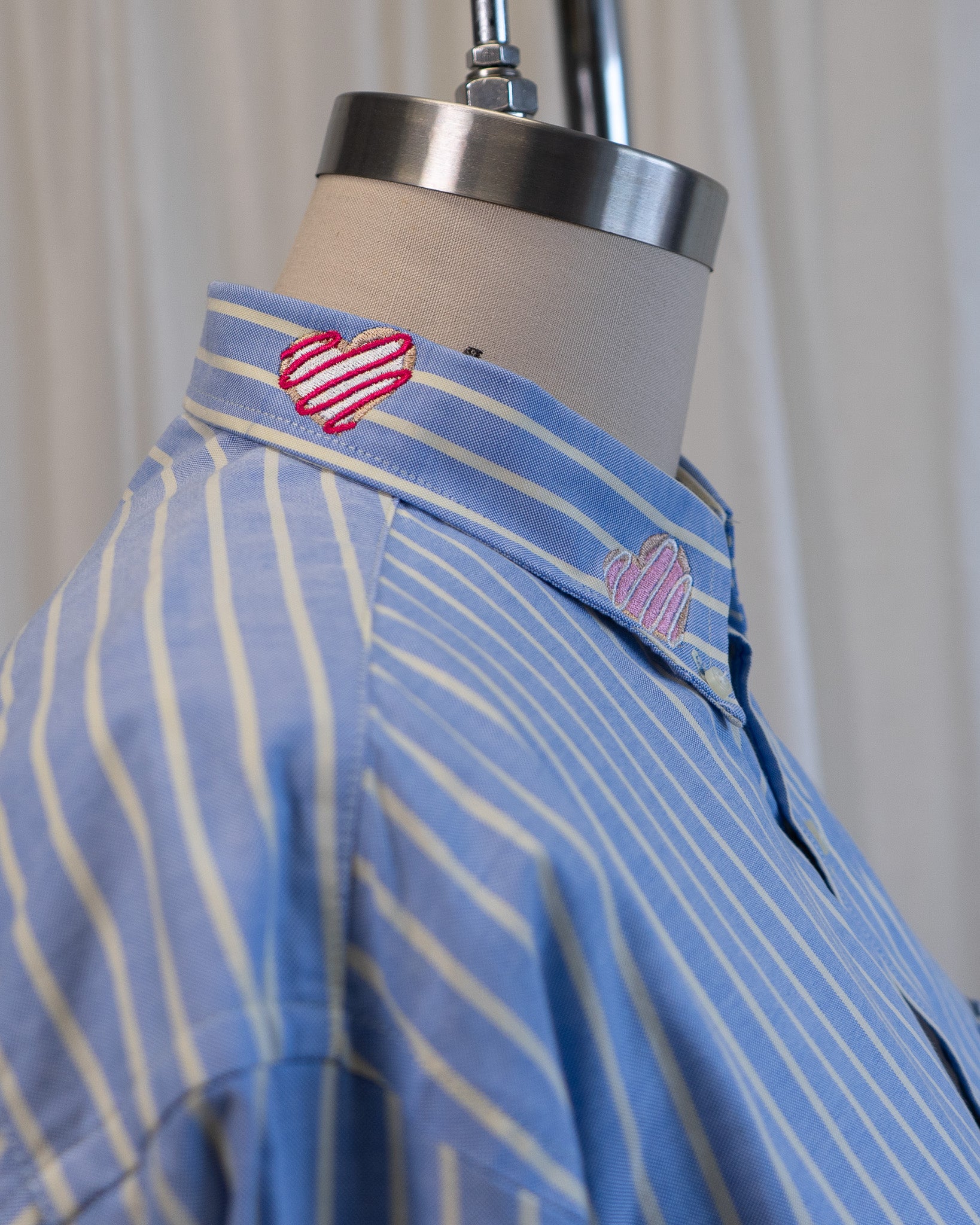 00s "Valentine Cookies" Embroidered Light Blue Striped Button Down Shirt