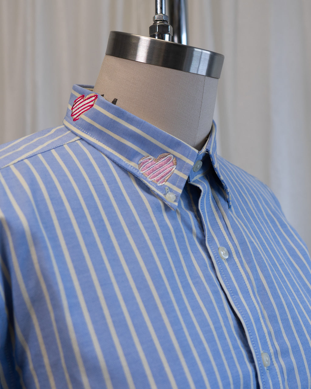 00s "Valentine Cookies" Embroidered Light Blue Striped Button Down Shirt