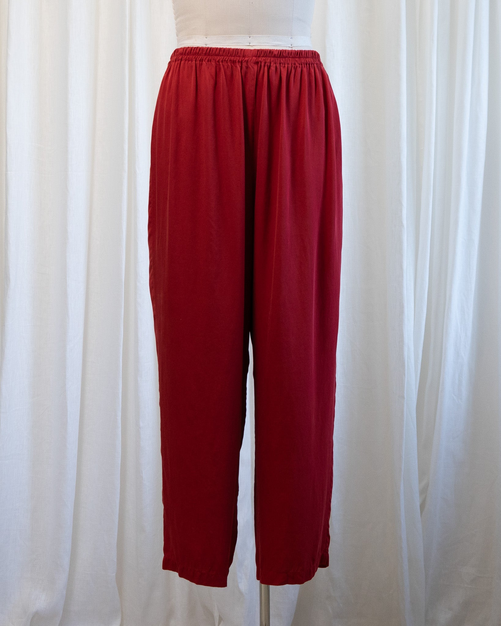 90s Victoria's Secret Red Pure Silk Stretch Waist Pants