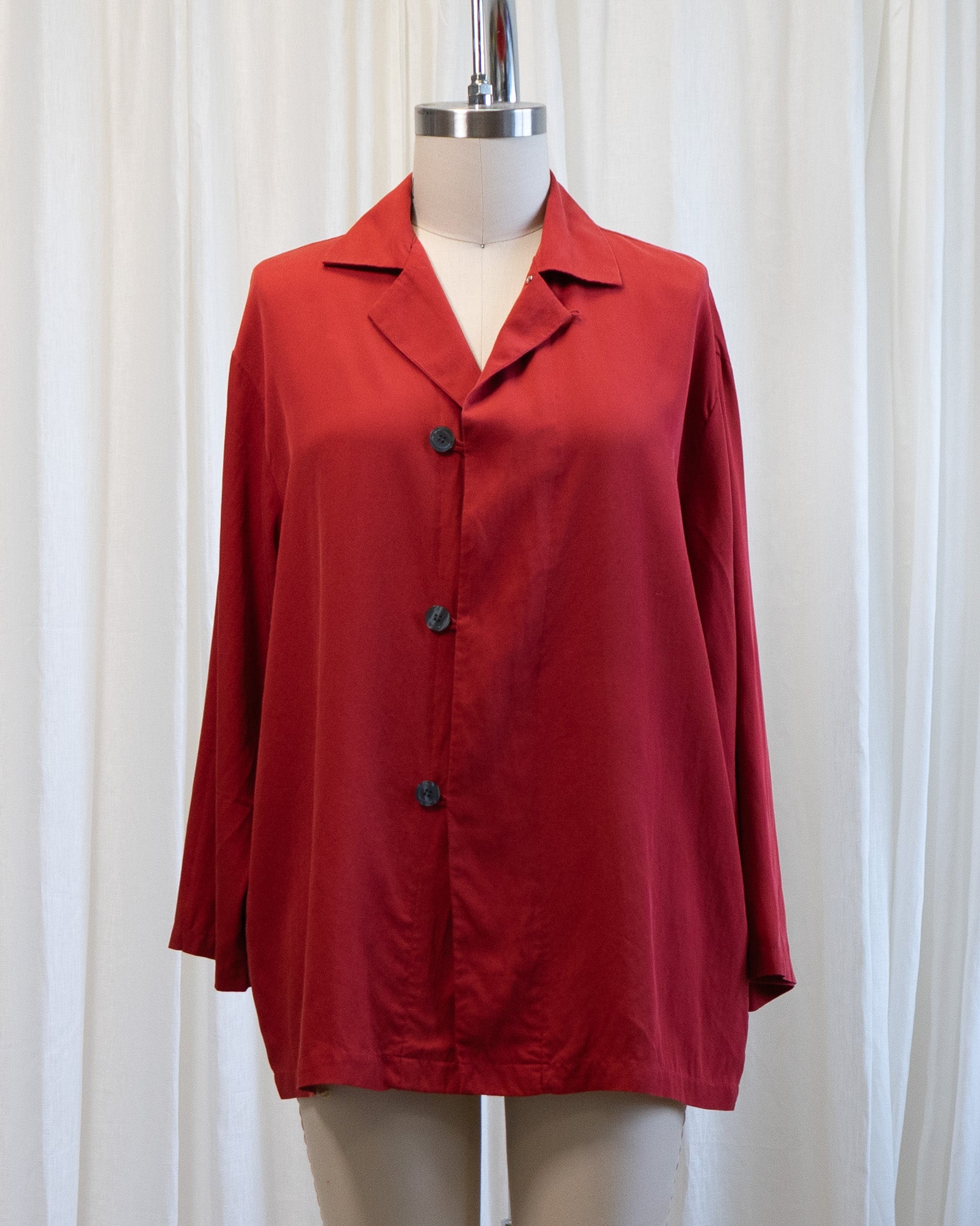 90s Victoria's Secret Red Pure Silk Button Front Blouse
