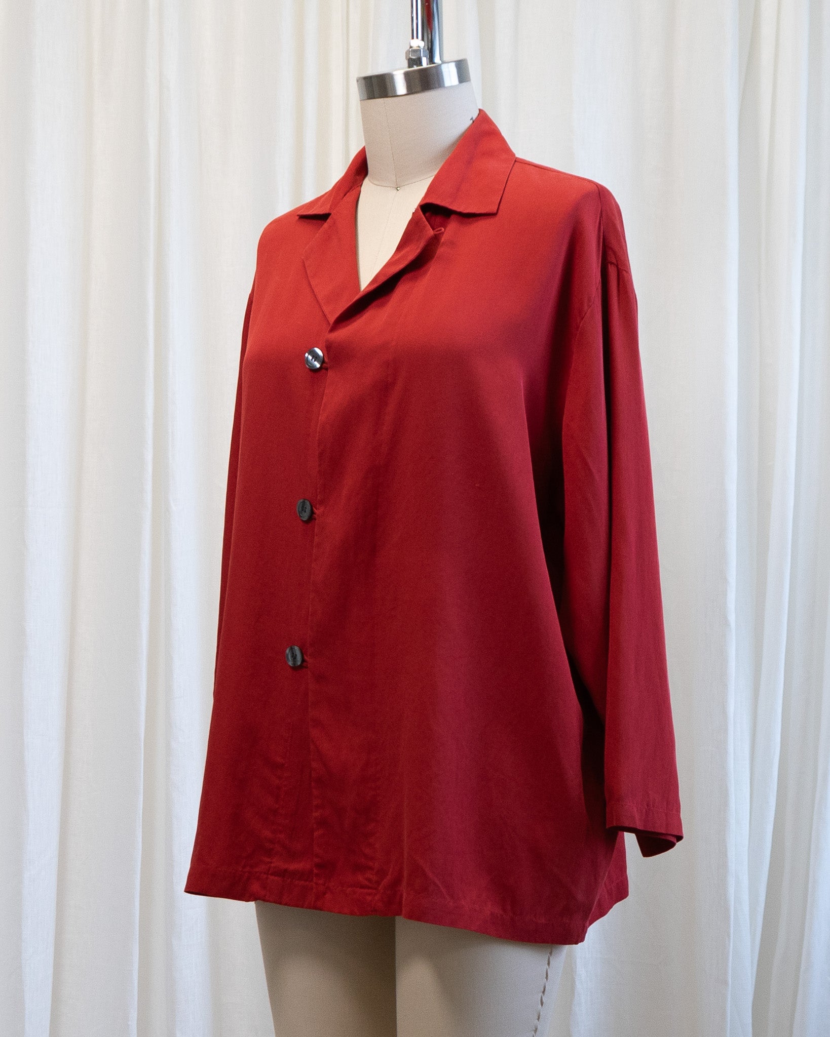 90s Victoria's Secret Red Pure Silk Button Front Blouse