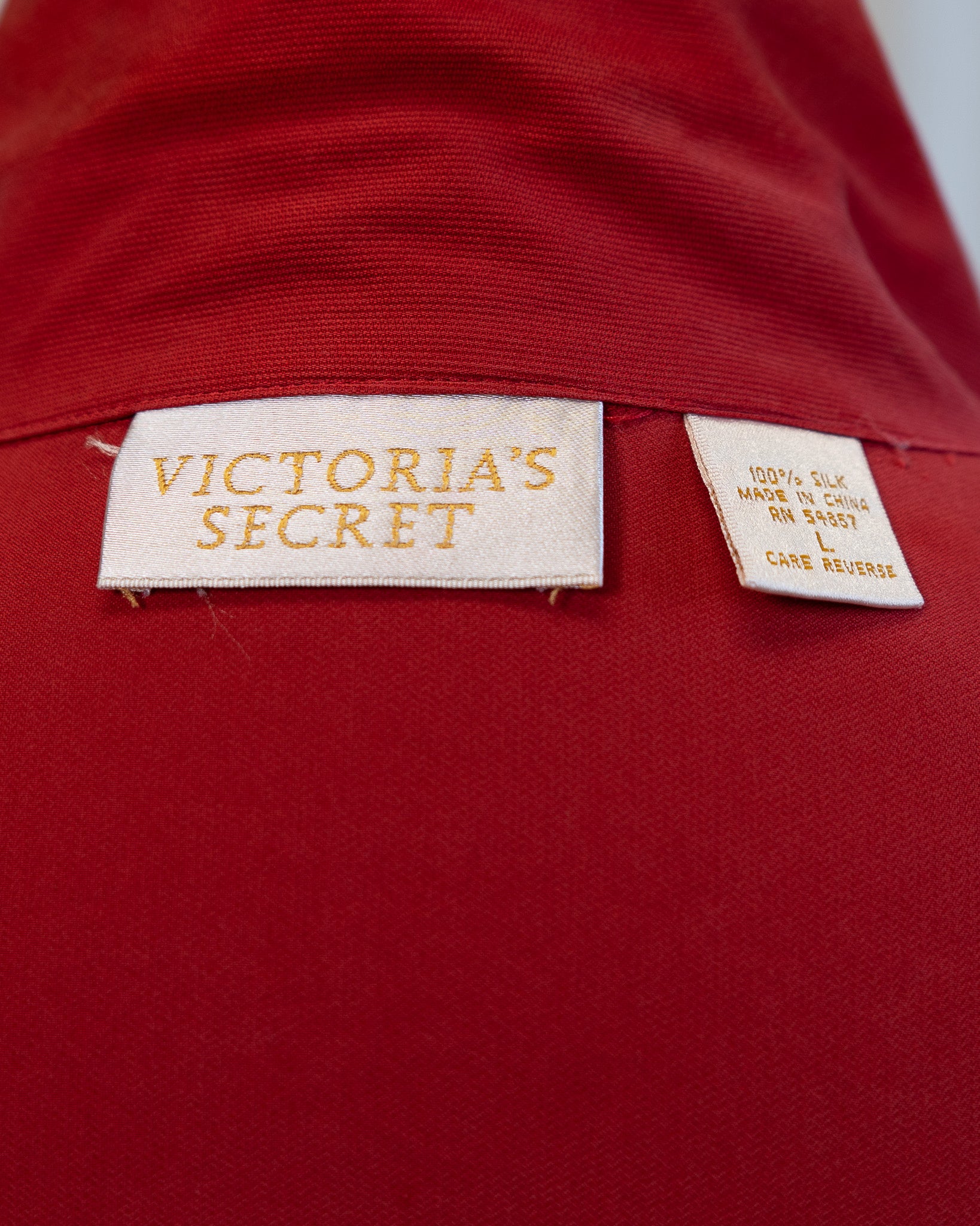 90s Victoria's Secret Red Pure Silk Shawl Collar & Cuffed Robe