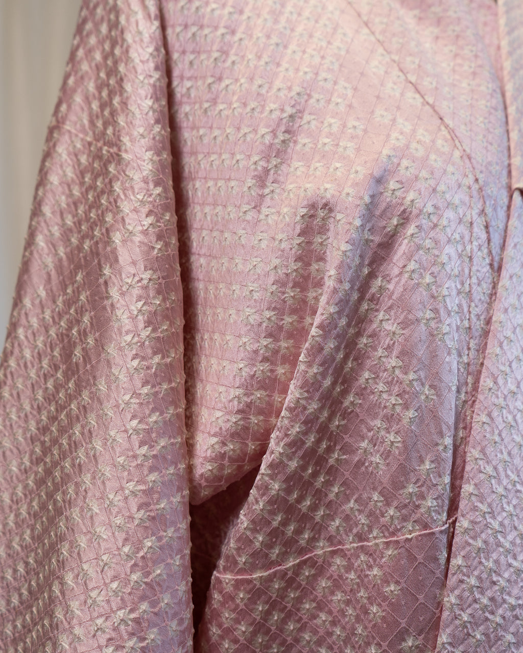 70s Pink Silk Shibori Fully Lined Kimono