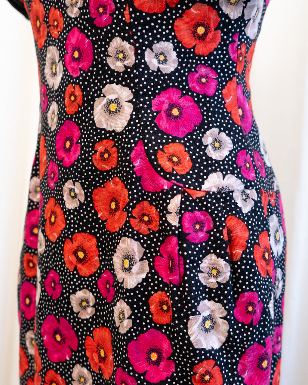 80s Morton Myles Poppies Polka Dot Sequined Puff Sleeve Cocktail Dress