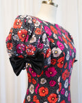 80s Morton Myles Poppies Polka Dot Sequined Puff Sleeve Cocktail Dress
