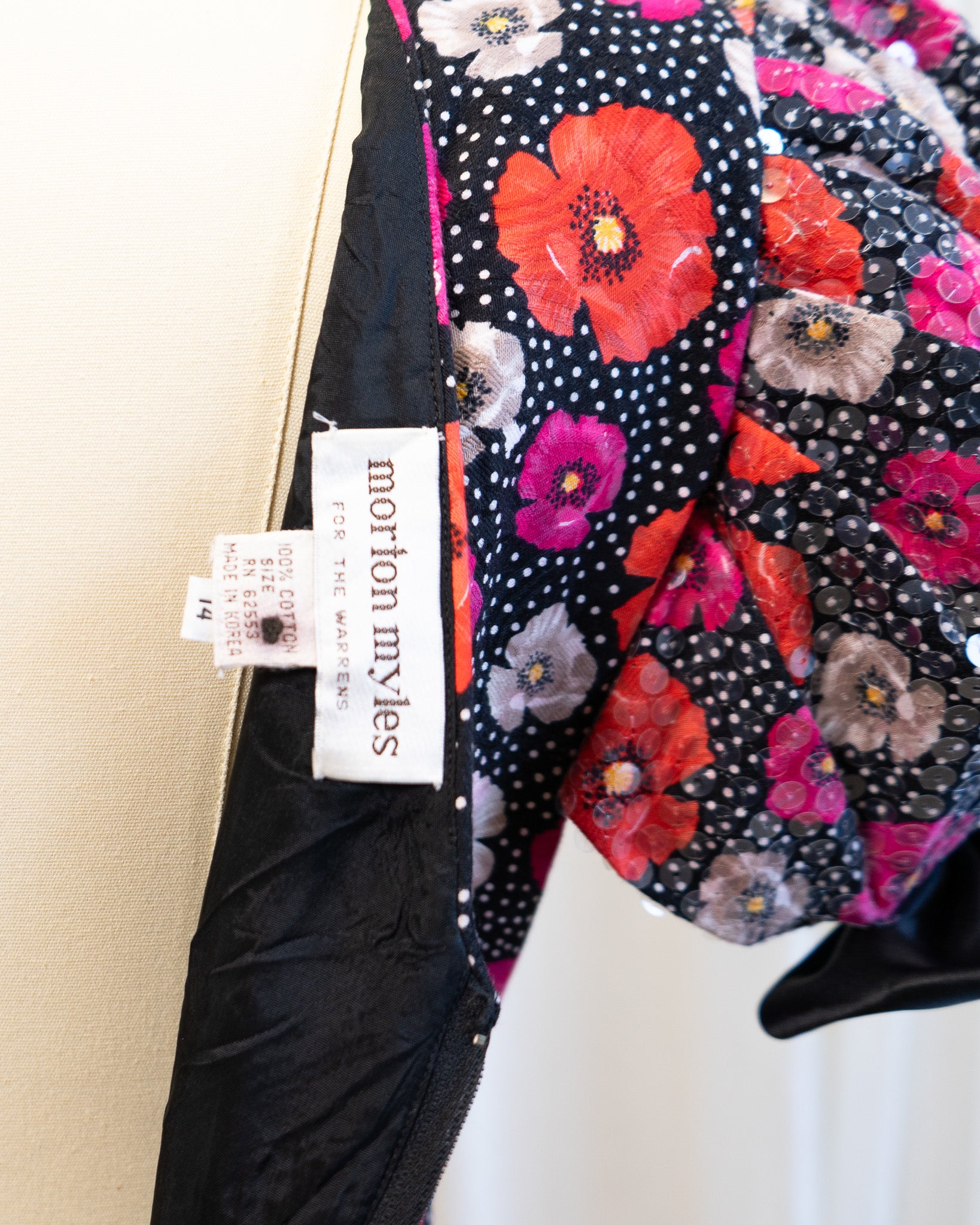 80s Morton Myles Poppies Polka Dot Sequined Puff Sleeve Cocktail Dress