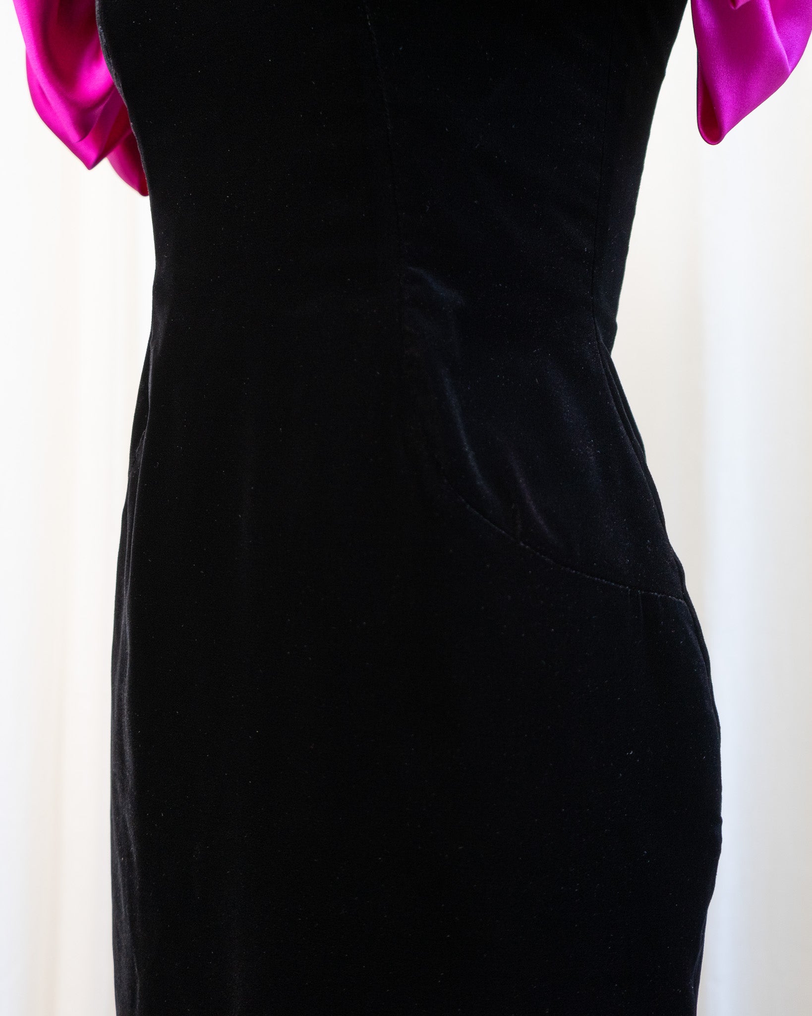 90s Black Velvet & Pink Oversized Bow Straps Mini Dress