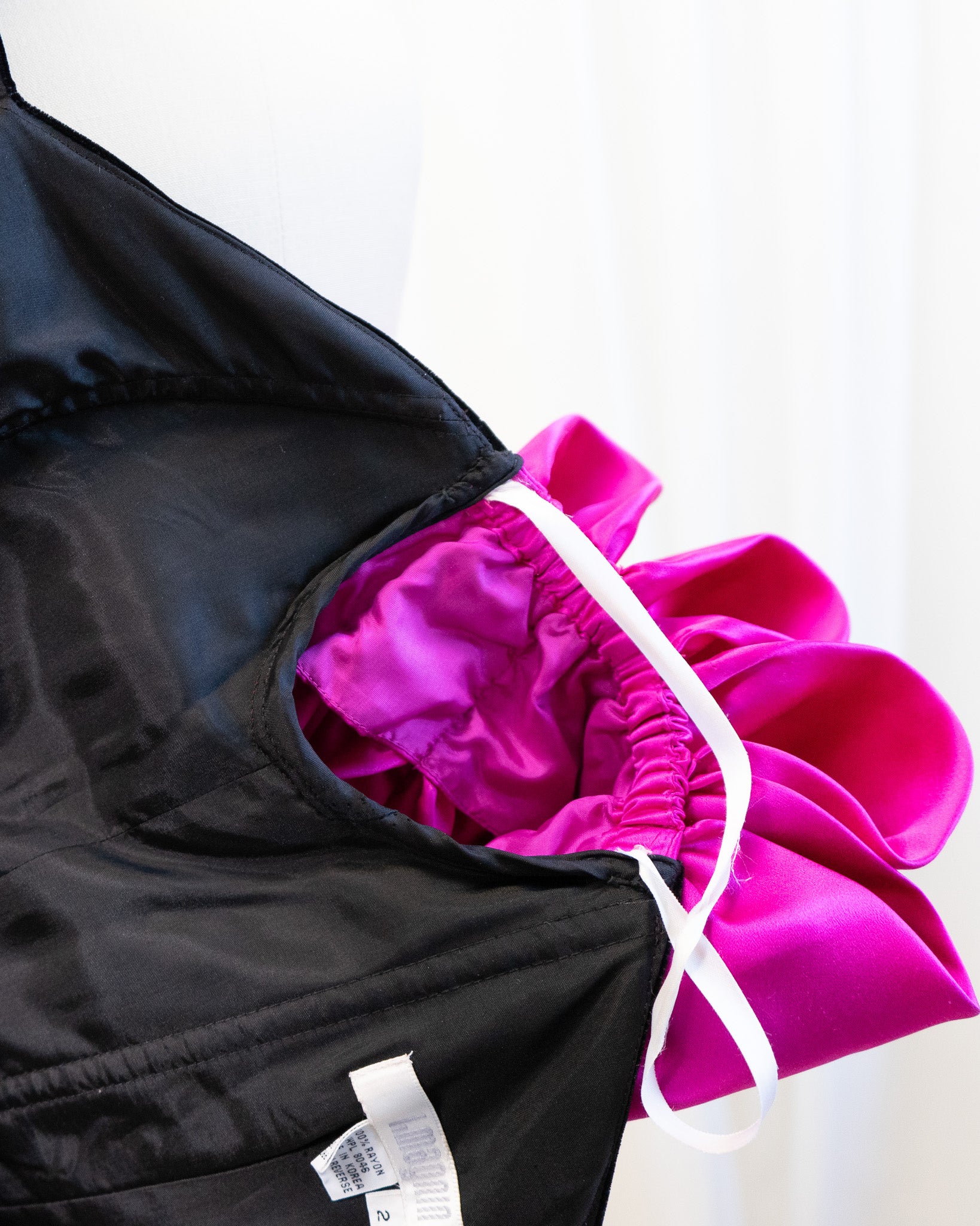 90s Black Velvet & Pink Oversized Bow Straps Mini Dress