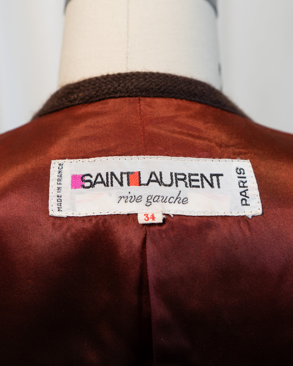 80s Yves Saint Laurent Rive Gauche Wool Maroon Plaid Collarless Fully Lined Jacket