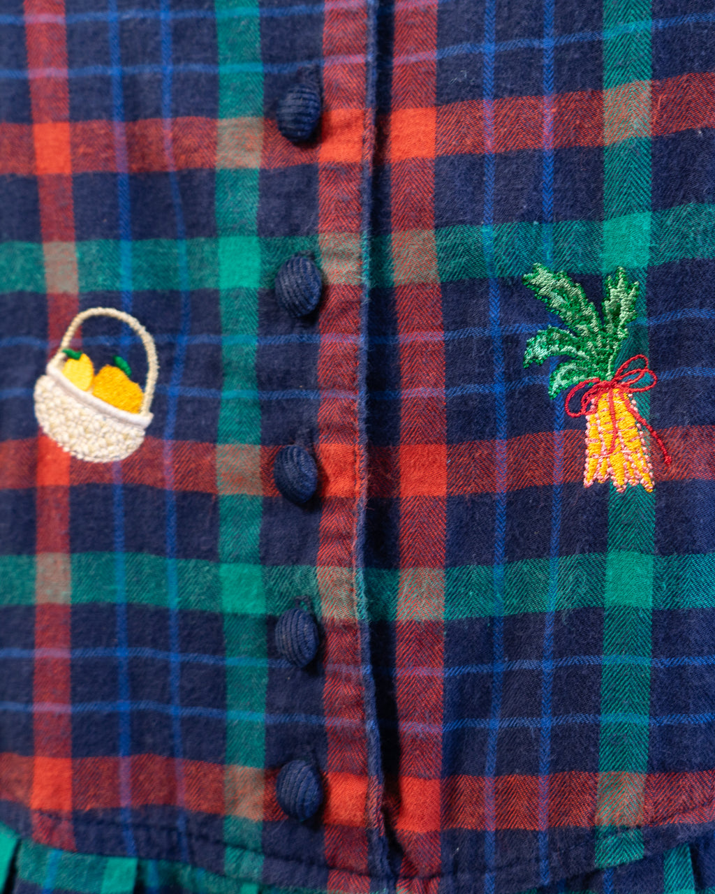 00s "Farmer's Market" Embroidered Eddie Bauer Plaid & Corduroy Dress