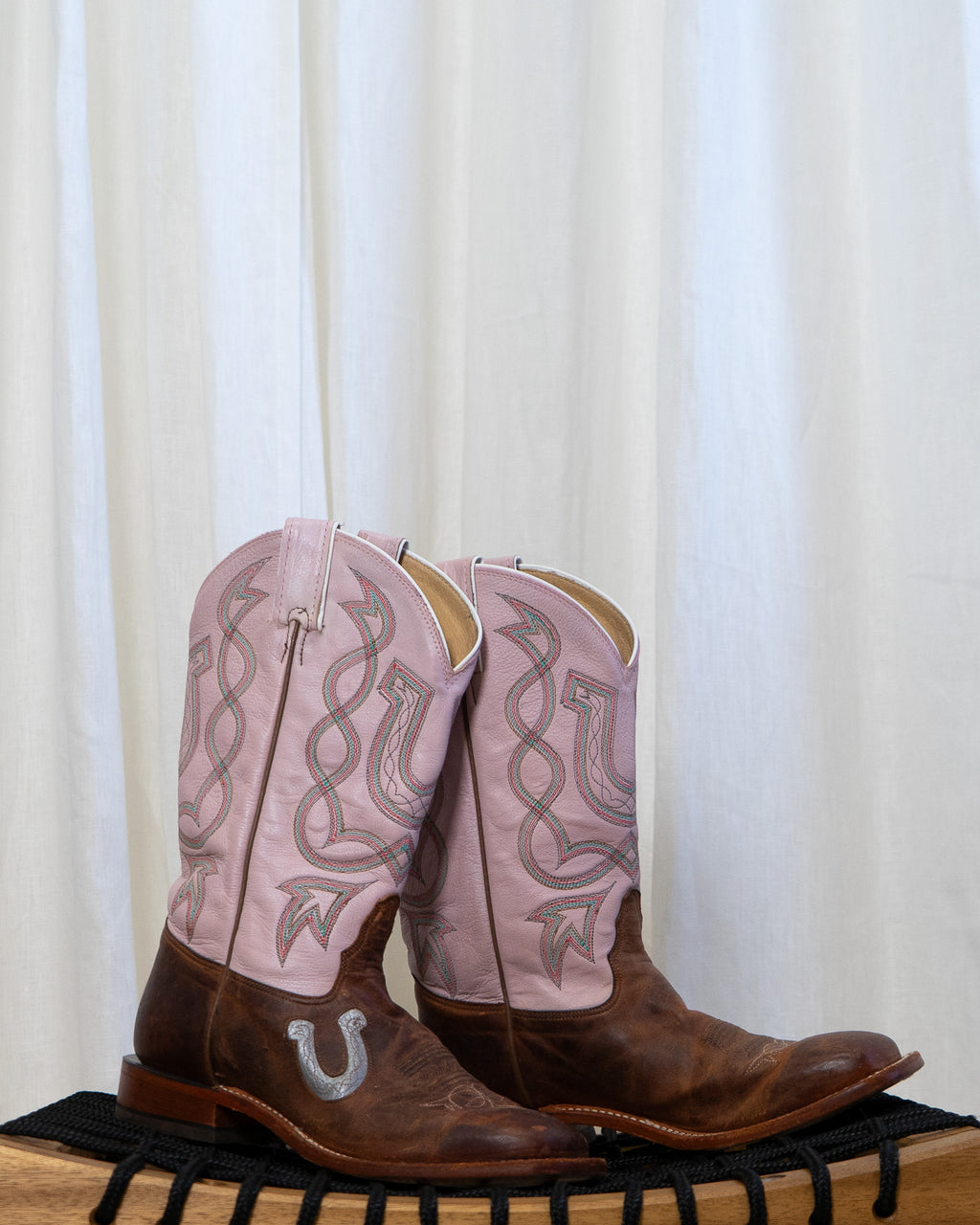 Tony Lama Pink Horseshoe Genuine Leather Cowboy Boots