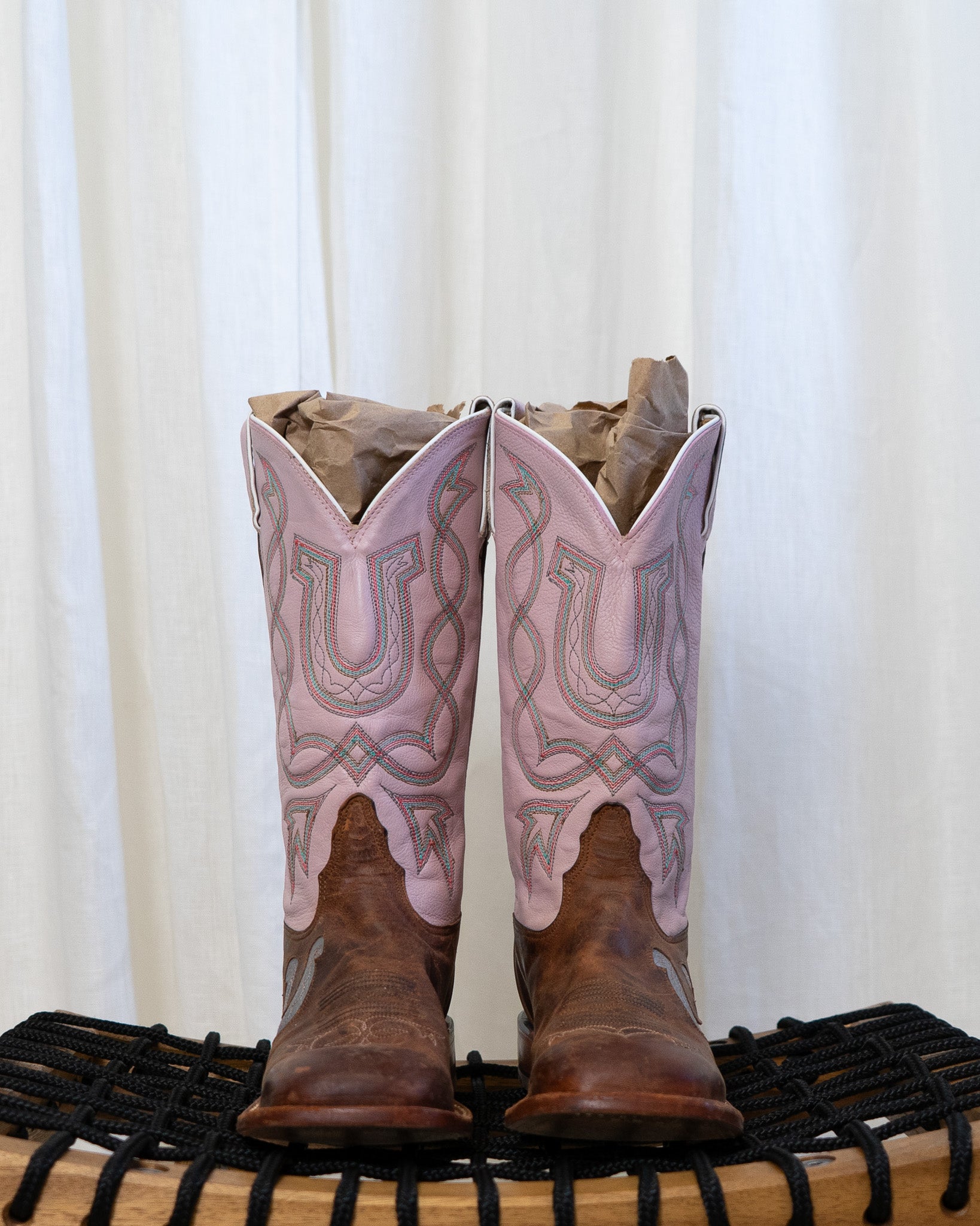 Tony Lama Pink Horseshoe Genuine Leather Cowboy Boots