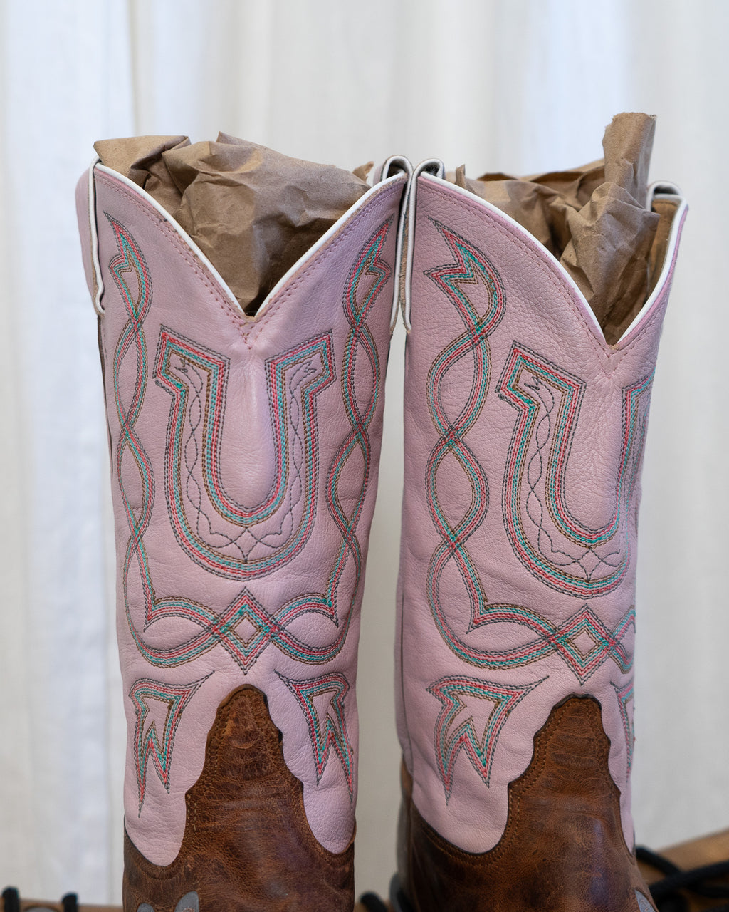 Tony Lama Pink Horseshoe Genuine Leather Cowboy Boots