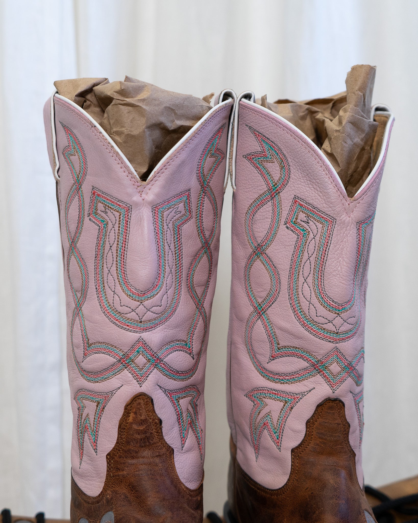 Tony Lama Pink Horseshoe Genuine Leather Cowboy Boots