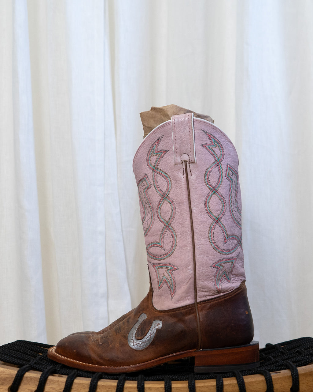 Tony Lama Pink Horseshoe Genuine Leather Cowboy Boots