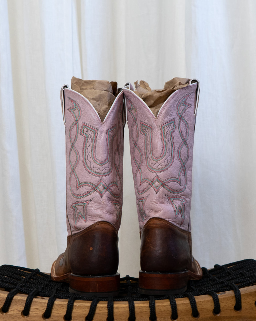 Tony Lama Pink Horseshoe Genuine Leather Cowboy Boots