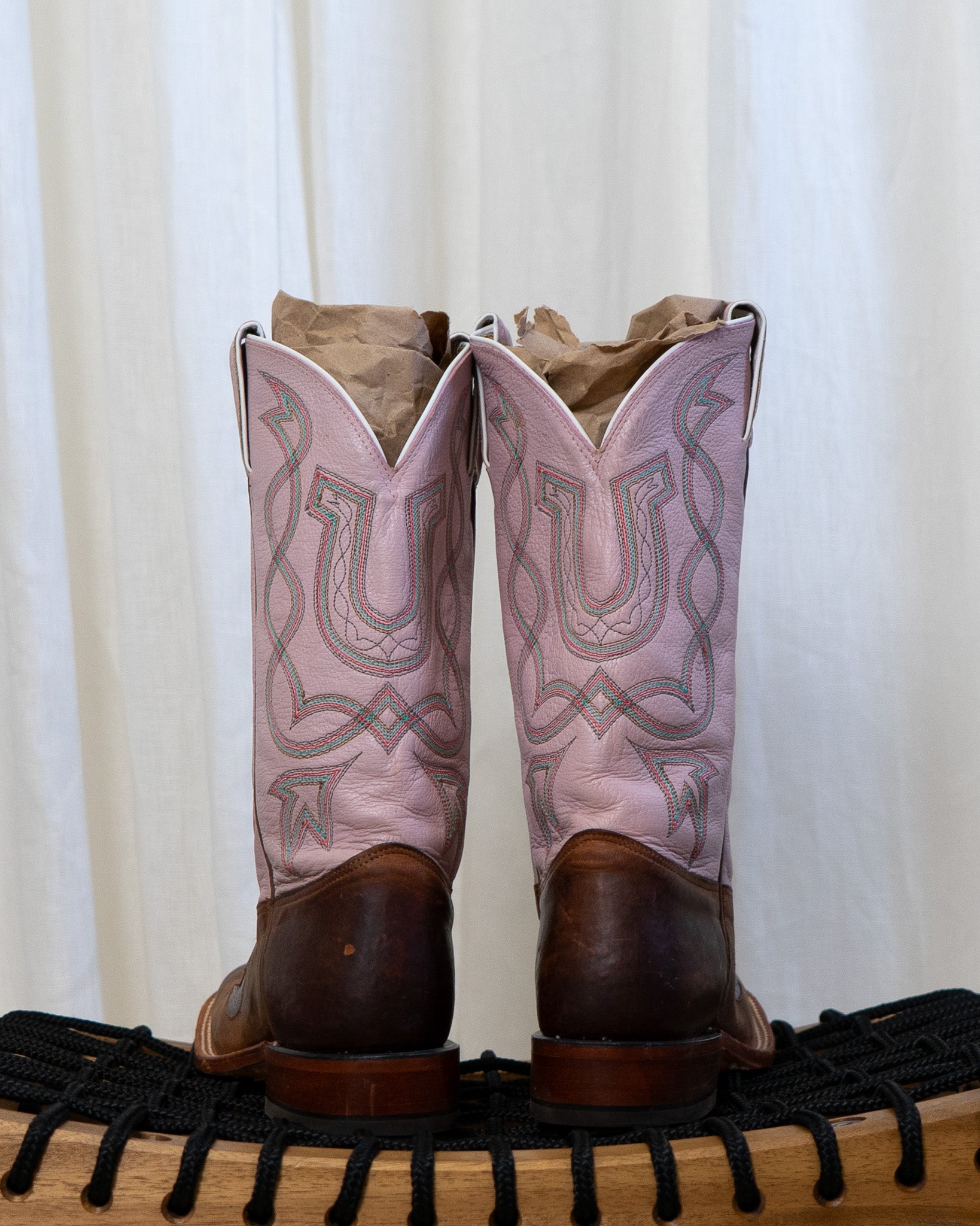 Tony Lama Pink Horseshoe Genuine Leather Cowboy Boots