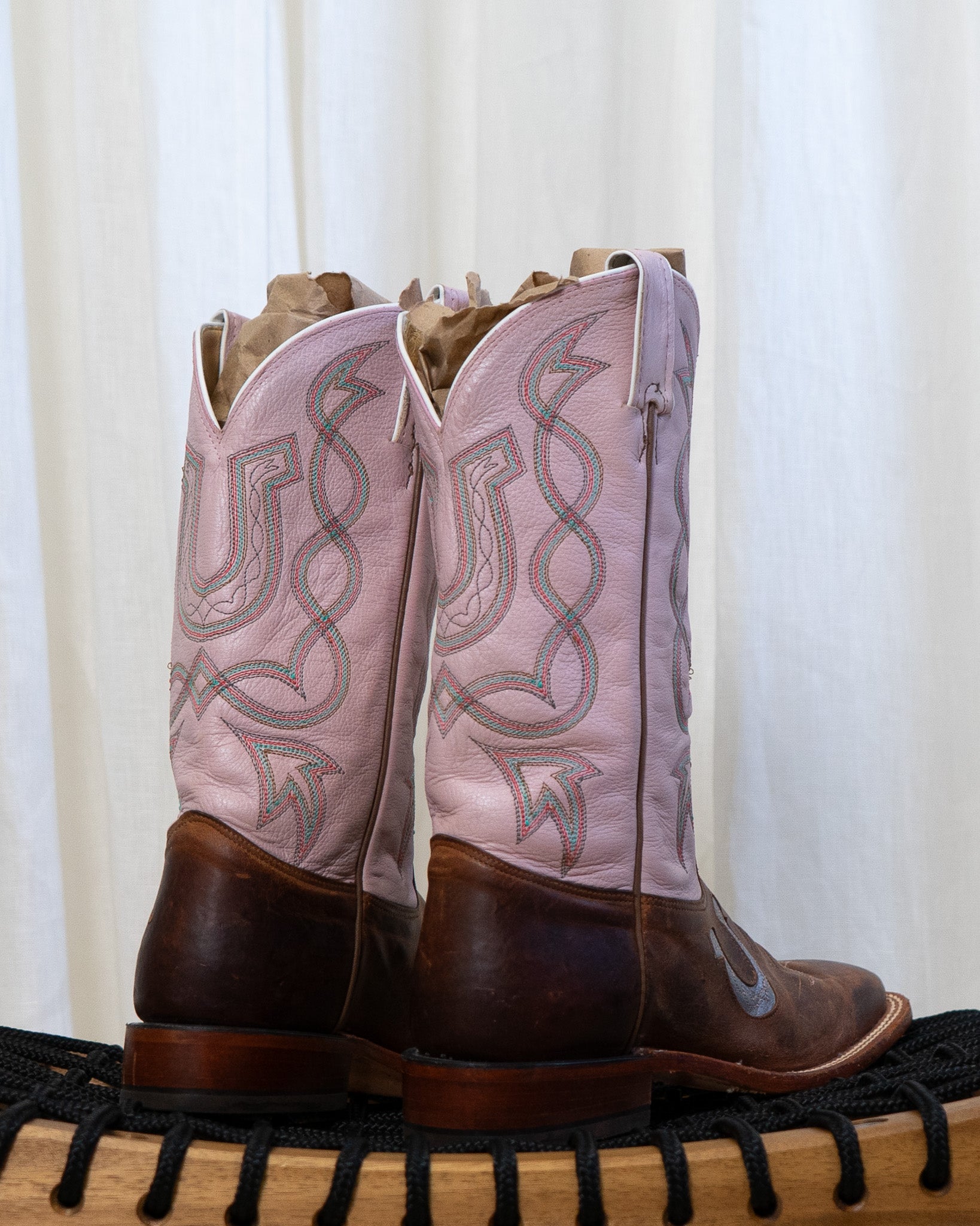 Tony Lama Pink Horseshoe Genuine Leather Cowboy Boots