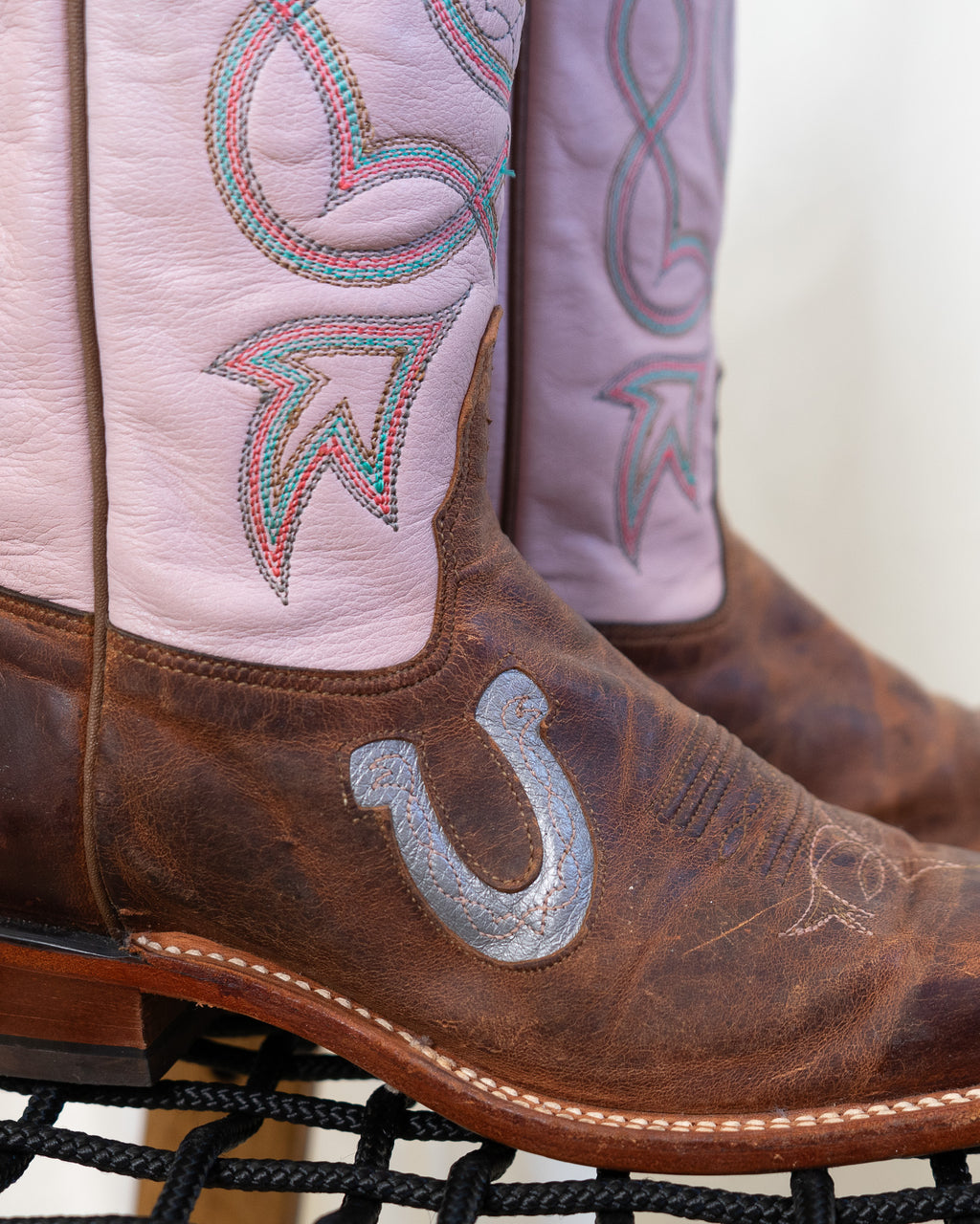 Tony Lama Pink Horseshoe Genuine Leather Cowboy Boots