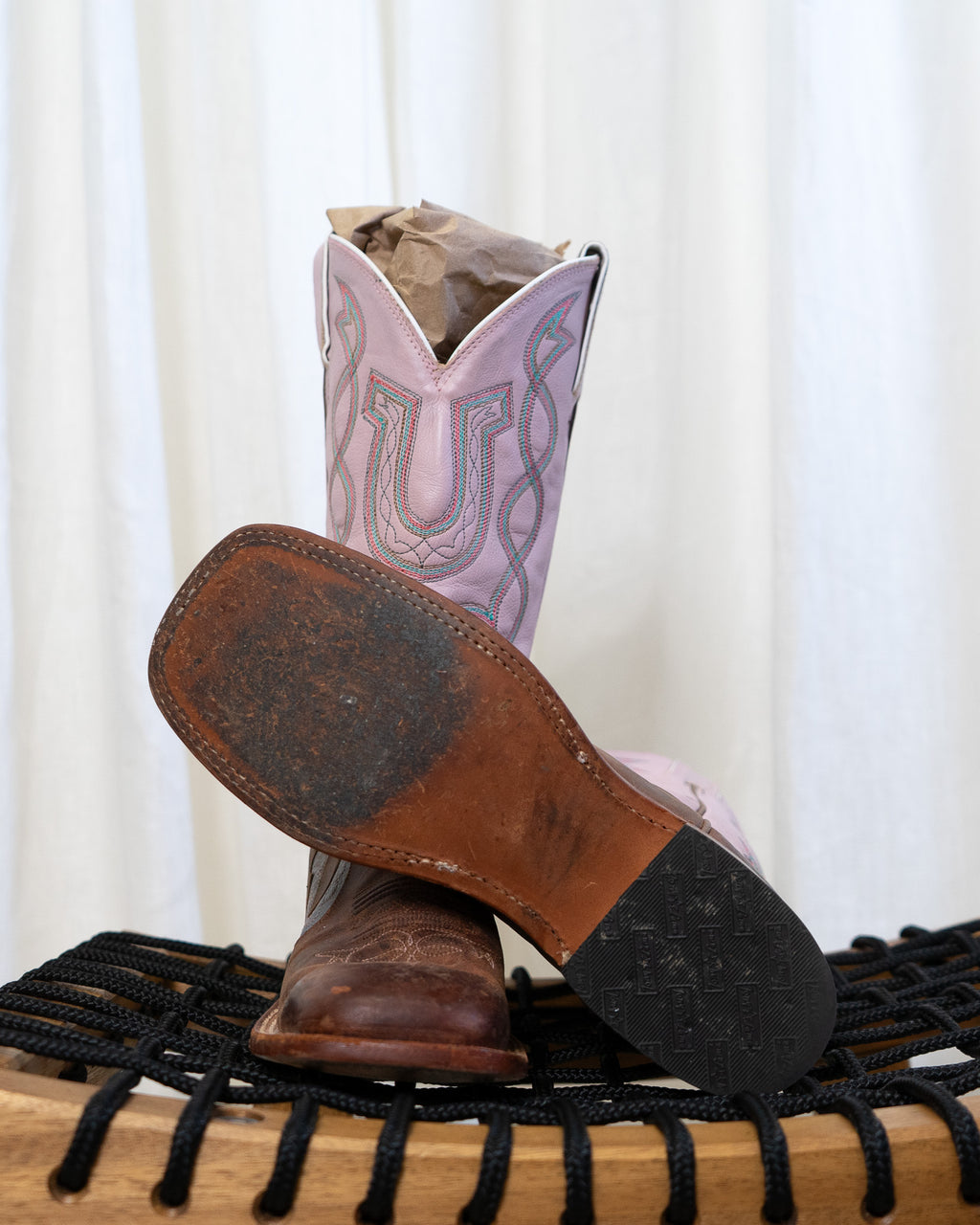 Tony Lama Pink Horseshoe Genuine Leather Cowboy Boots